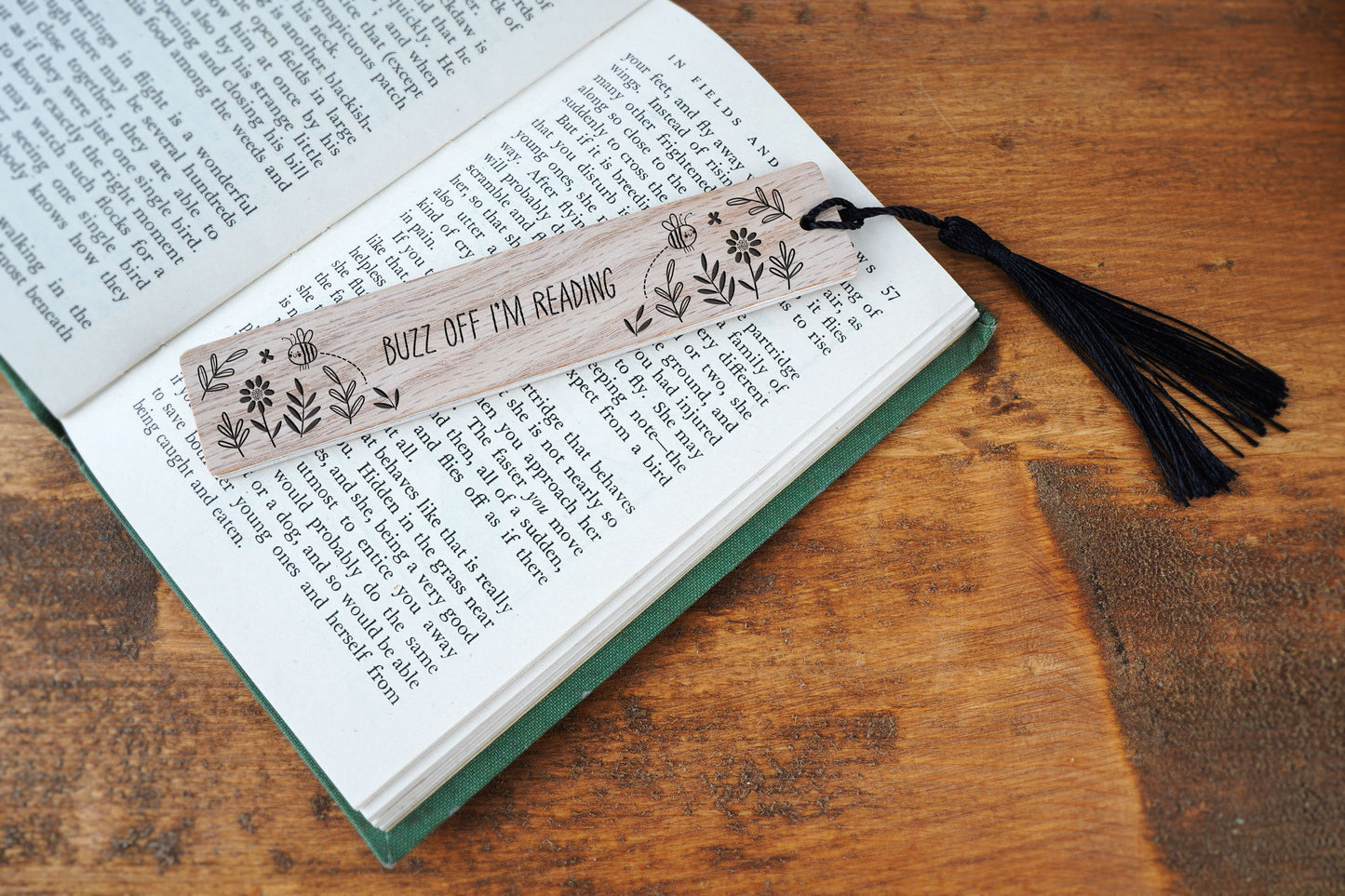 The Potting Shed 'Buzz Off I'm Reading' Oak Bookmark