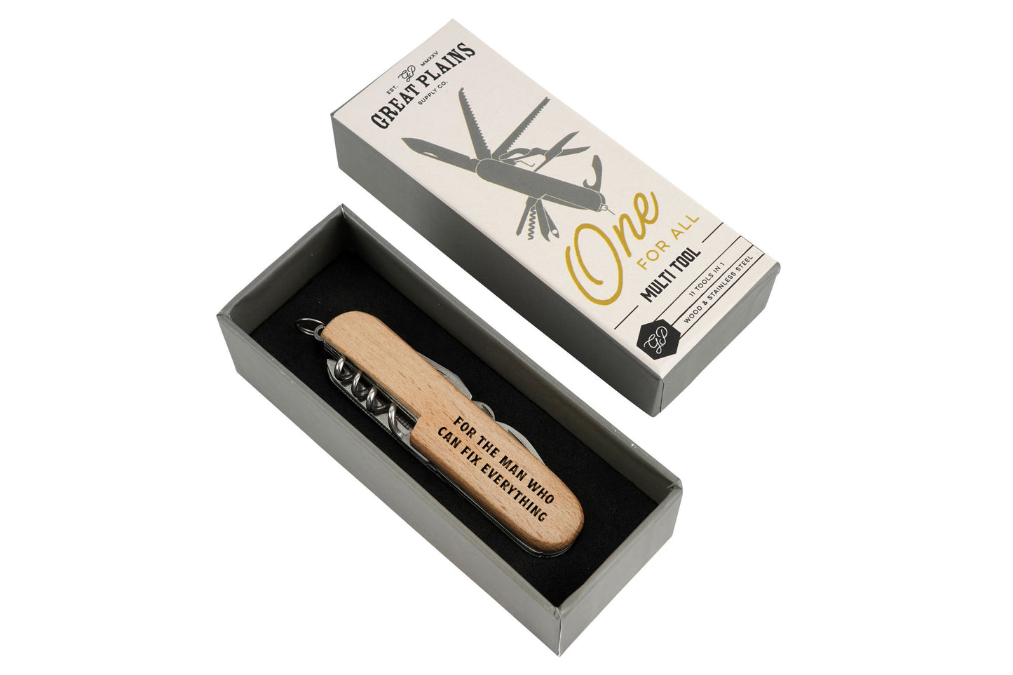 Wooden Multi Tool In Gift Box - 'For The Man Who Can Fix...' | Camping | Accessory | Fathers Day