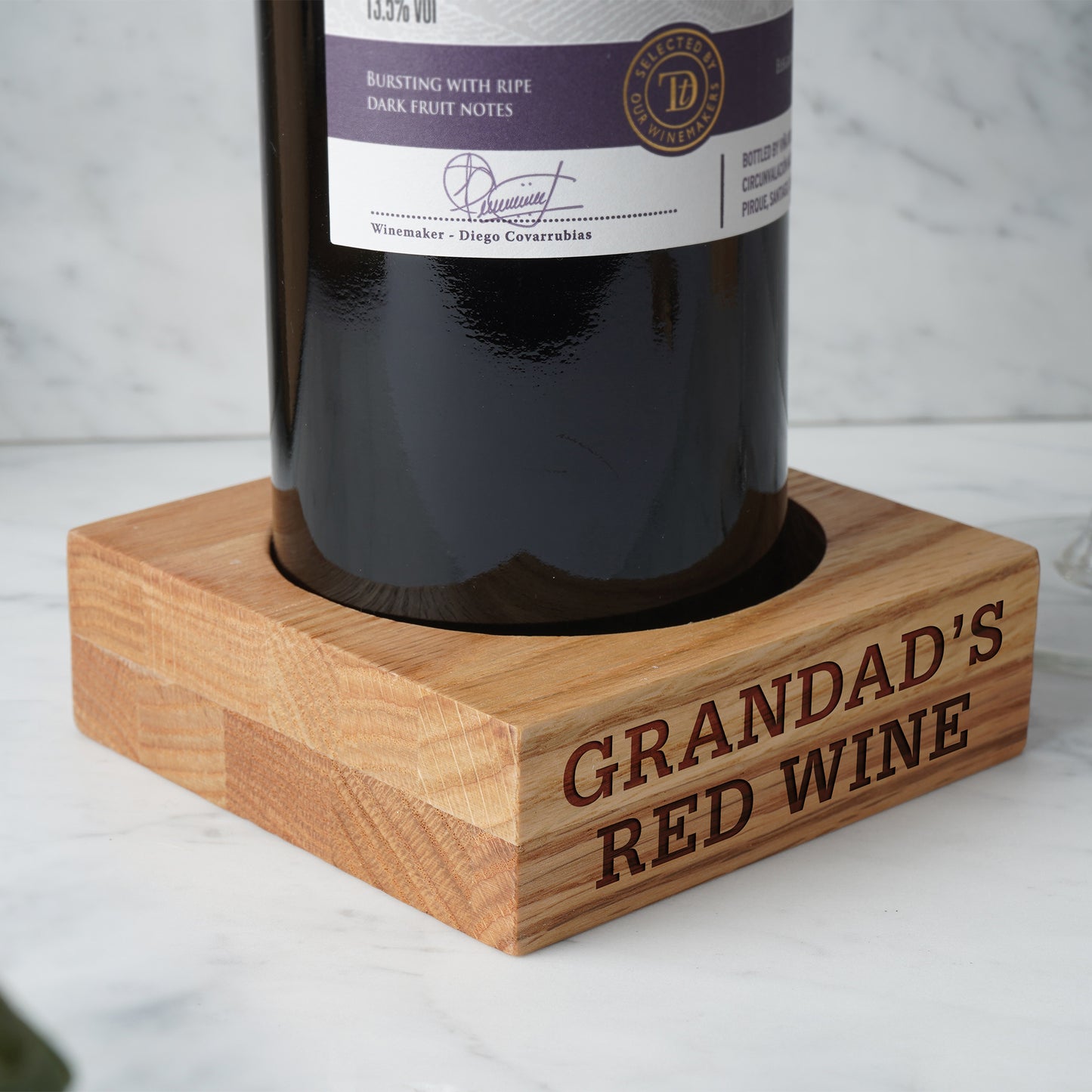 Oak Wine Bottle Holder - 'Grandad's Red Wine' | Special Gift | Birthday | Oak | Wine Gift | Special Grandad