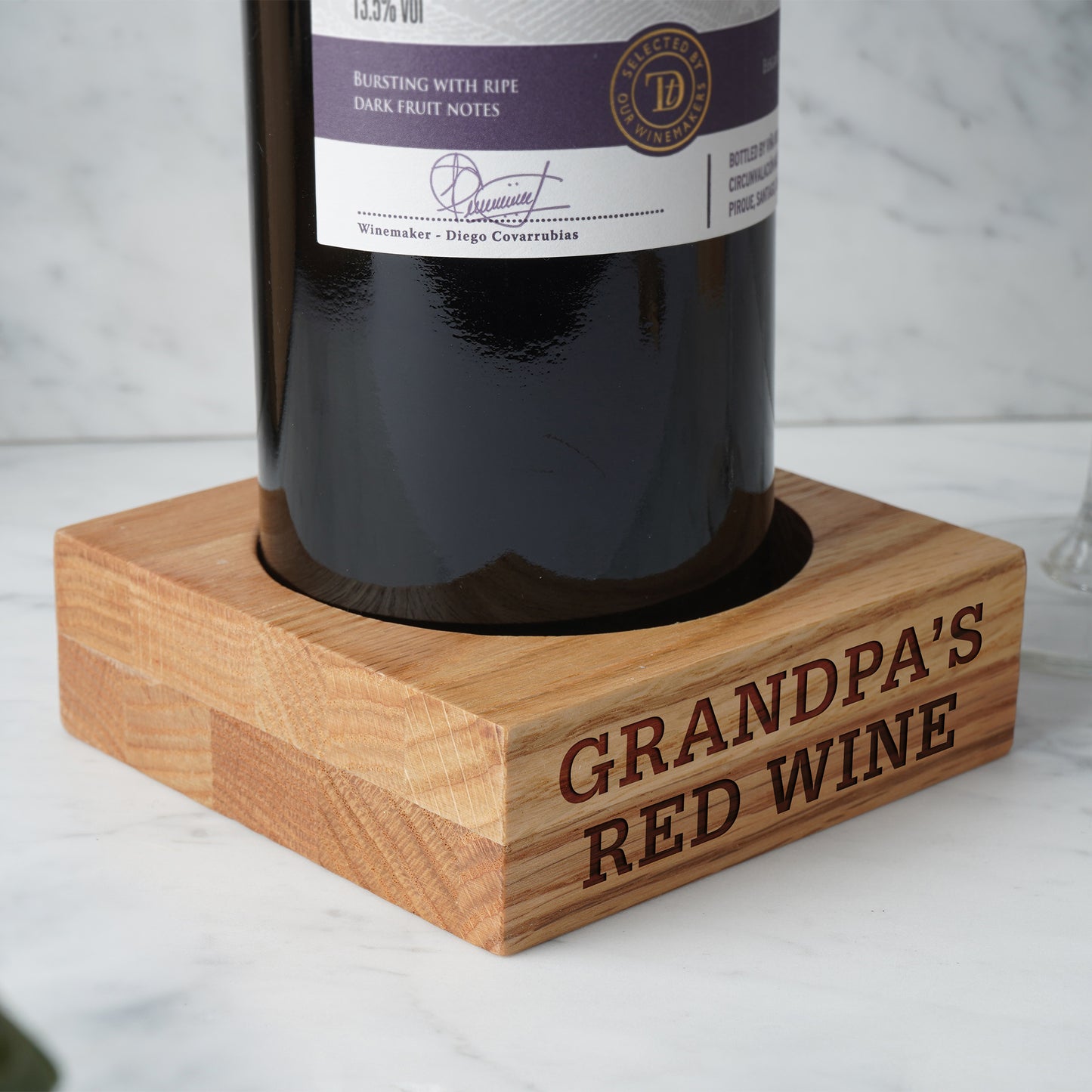 Oak Wine Bottle Holder - 'Grandpa's Red Wine' | Special Gift | Birthday | Oak | Wine Gift | Special Grandpa