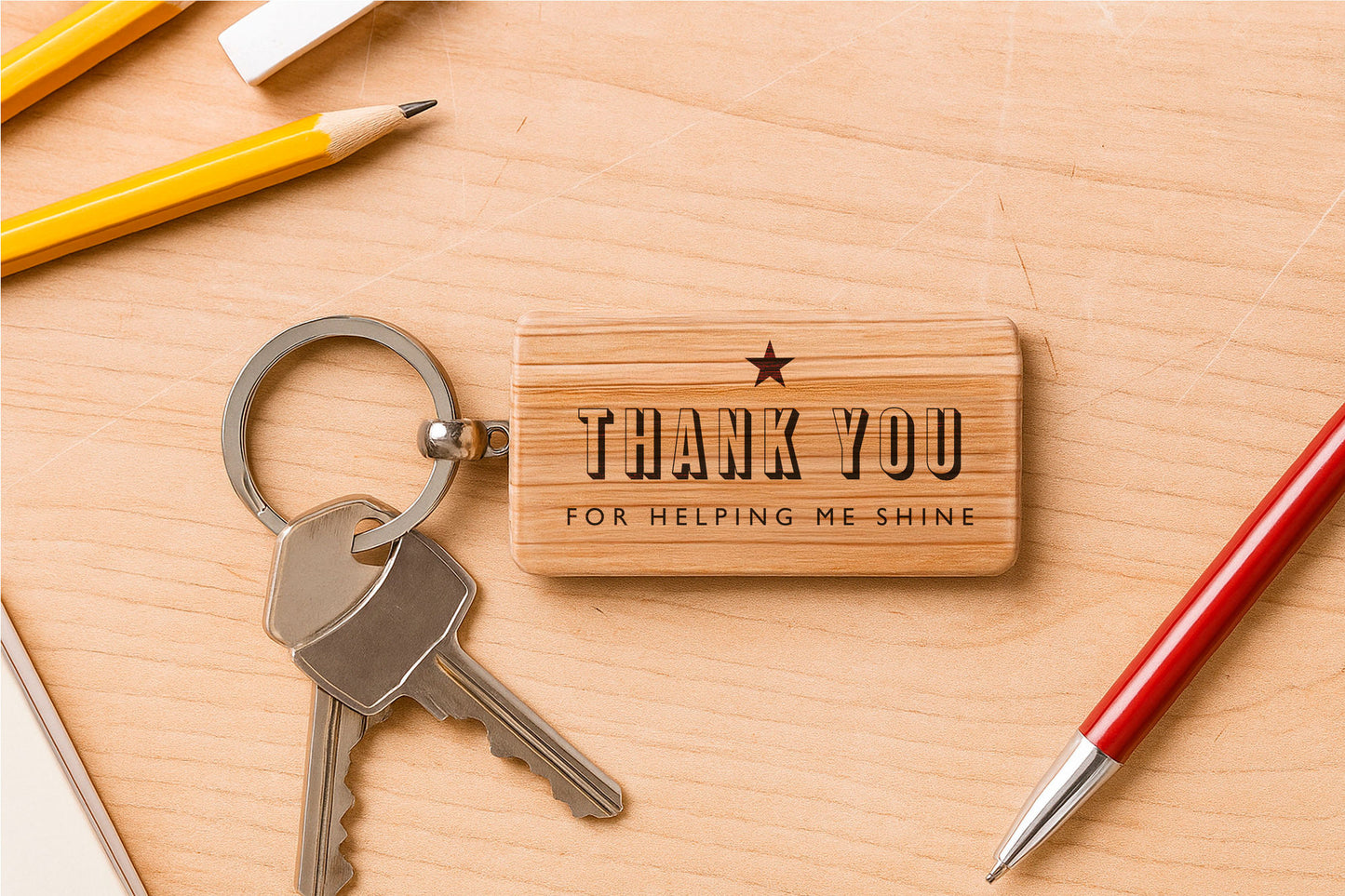 Oak Rectangle Keyring 'Thank You For Helping Me Shine' | Perfect Gift | House Keys | Novelty | Teaher Leaving Gift