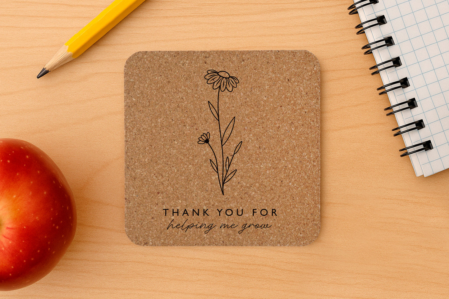 Square Cork Coaster 'Thank You For Helping Me Grow' | Best Teacher Gift | Teacher Leaving Gift | Tableware | Homeware