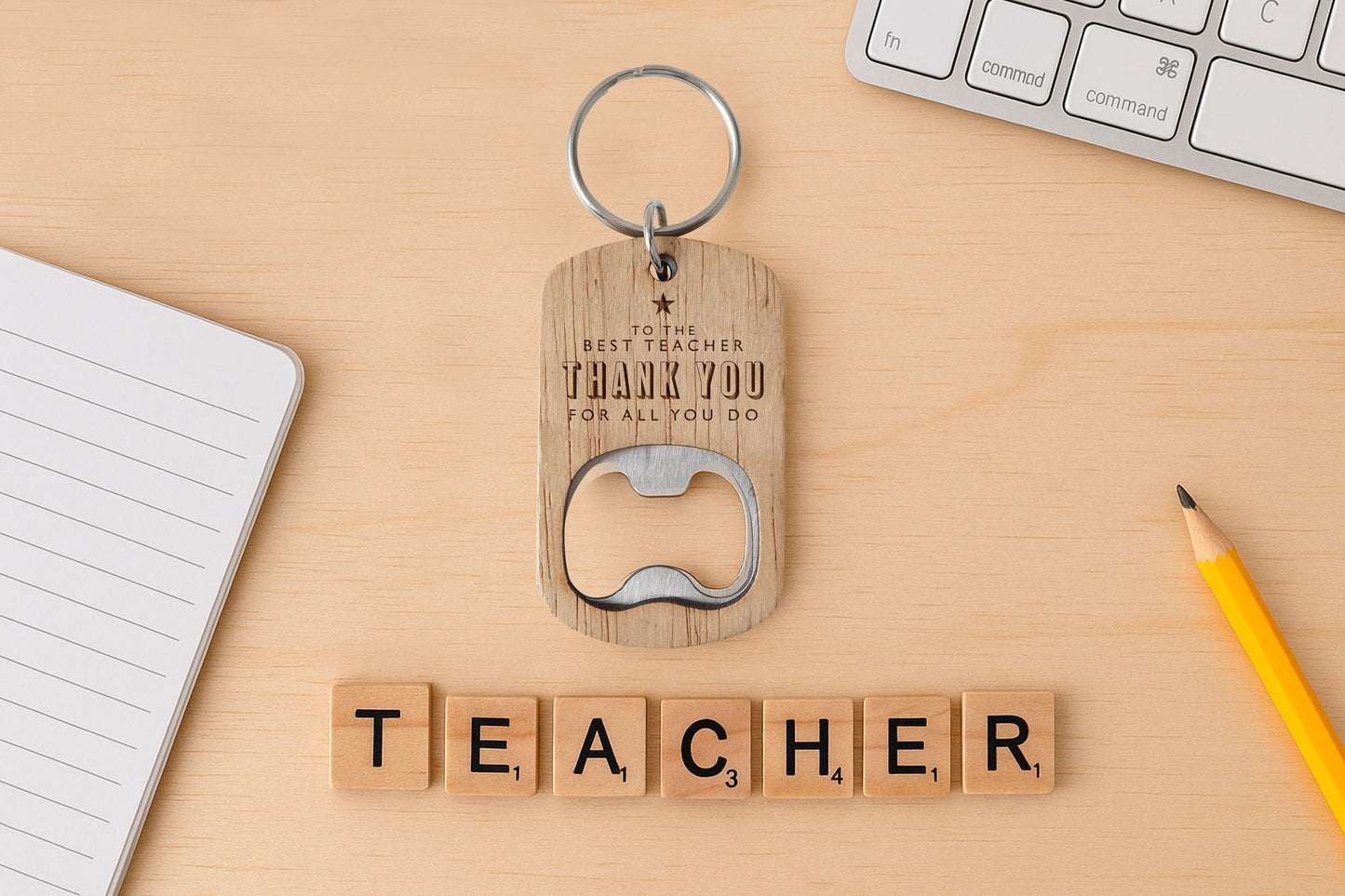 Oak Bottle Opener Keyring 'To The Best Teacher...' | Keyring | Best Teacher | Teacher Gift