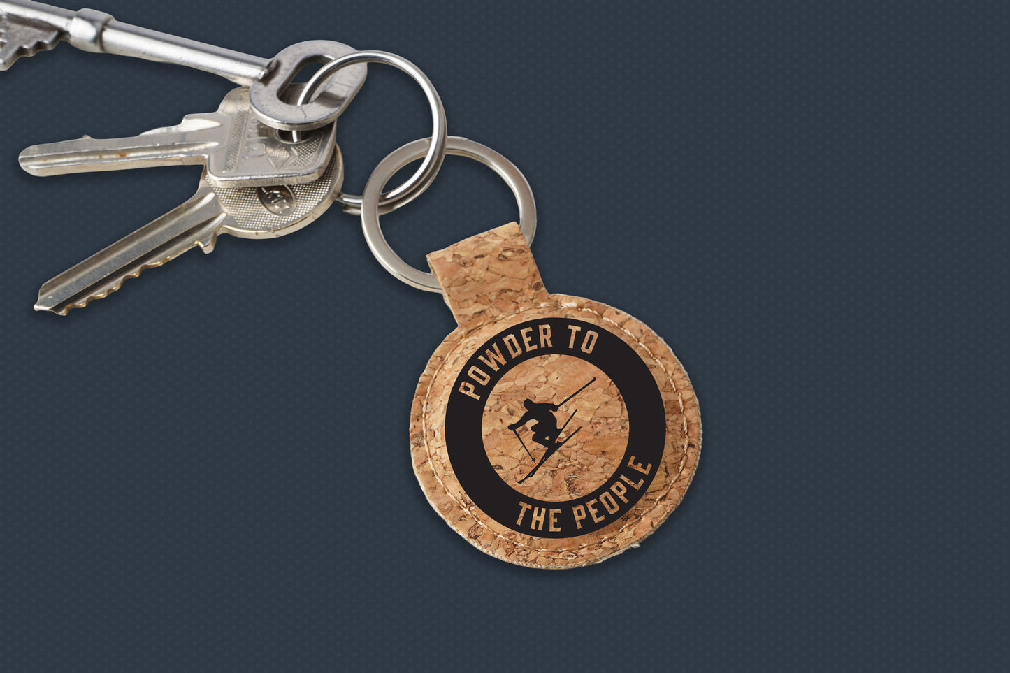 Round Cork Keyring 'Powder To The People' | Ski | Skiing | Keyring | Novelty