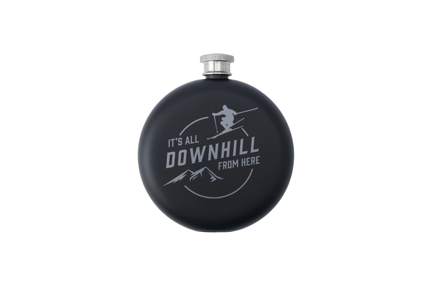 Black 6oz Hip Flask In Gift Box 'It's All Downhill From Here' | Drink Holder | Flask | Sport Accessory | Skiing