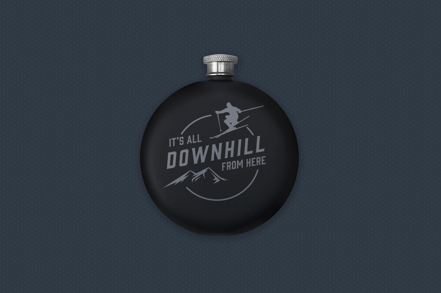 Black 6oz Hip Flask In Gift Box 'It's All Downhill From Here' | Drink Holder | Flask | Sport Accessory | Skiing