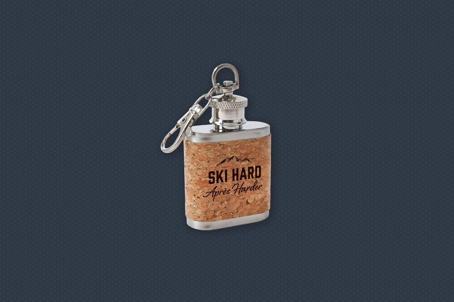 Mini Cork Hipflask 'Ski Hard Apres Harder' | Keyring | Skiing | Ski Slope Accessory
