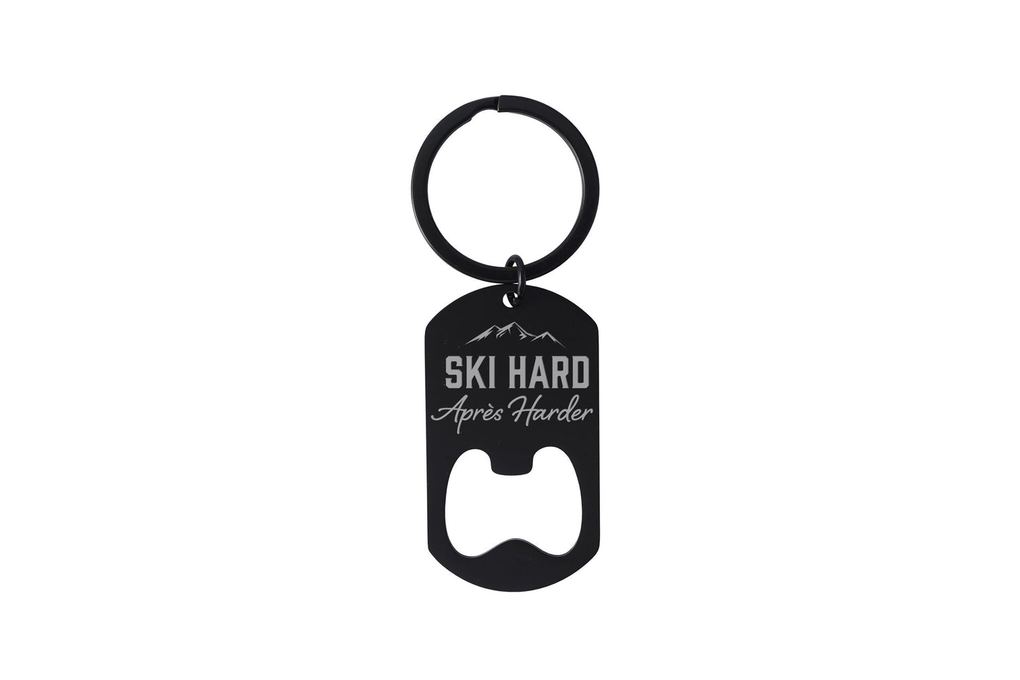 Black Bottle Opener Keyring 'Ski Hard, Apres Harder' | Key Accessory | Gift For Dad | Fathers Day | Skiing