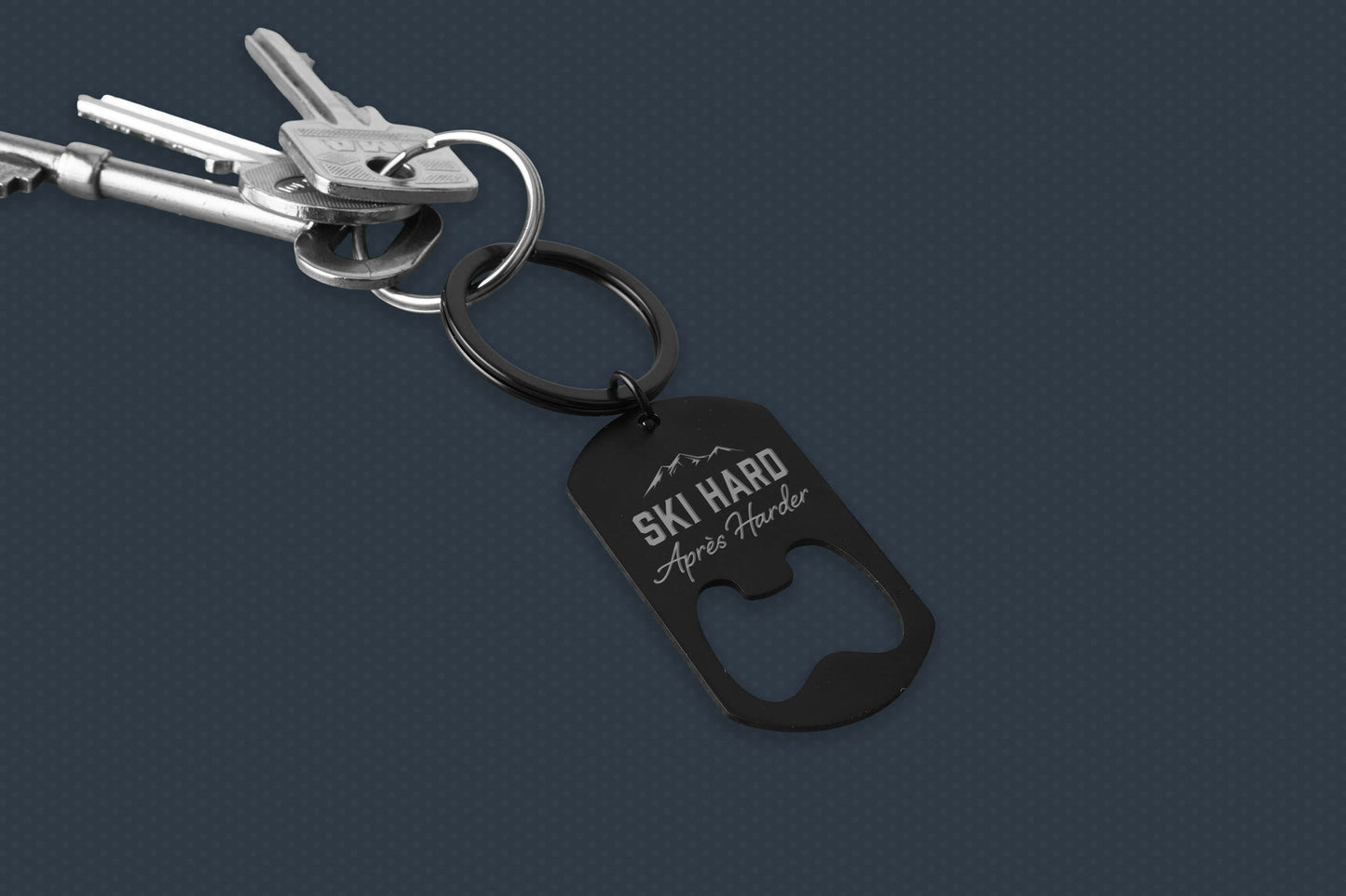 Black Bottle Opener Keyring 'Ski Hard, Apres Harder' | Key Accessory | Gift For Dad | Fathers Day | Skiing