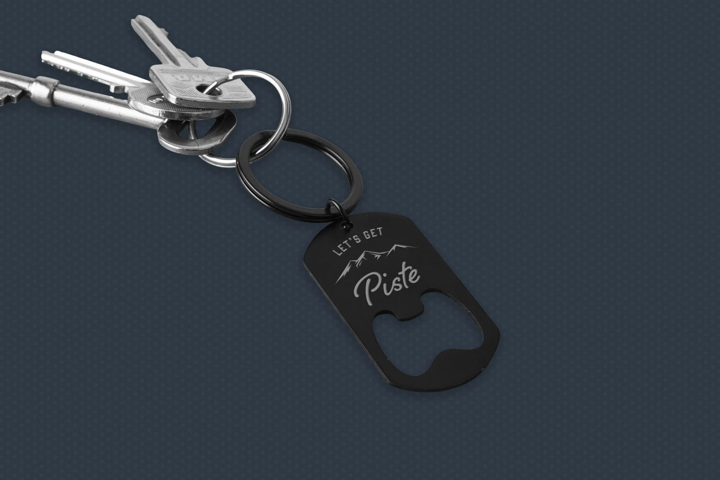 Black Bottle Opener Keyring 'Let's Get Piste' | Key Accessory | Gift For Dad | Fathers Day | Skiing