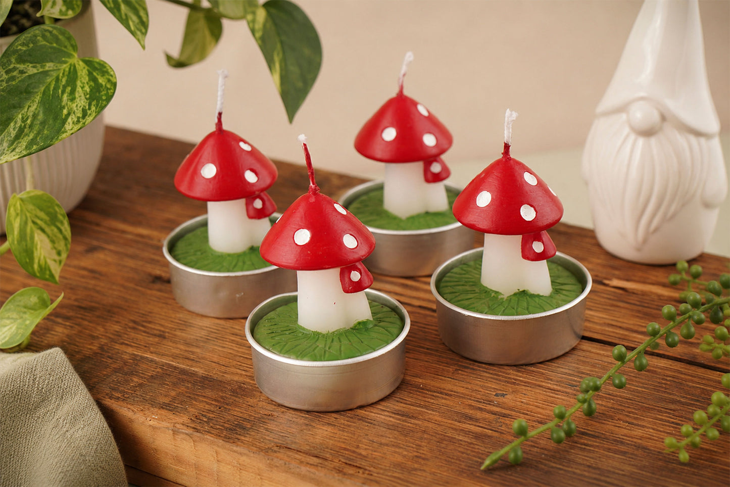 The Potting Shed Set Of 4 Toadstool Candles In Box | Home Decor | Garden Accessory