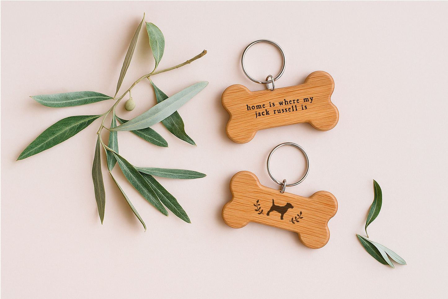 Oak Dog Bone Keyring - 'Home Is Where My Jack Russell Is' | Keys | Key Accessory | Dog Keyring | Pet Accessory