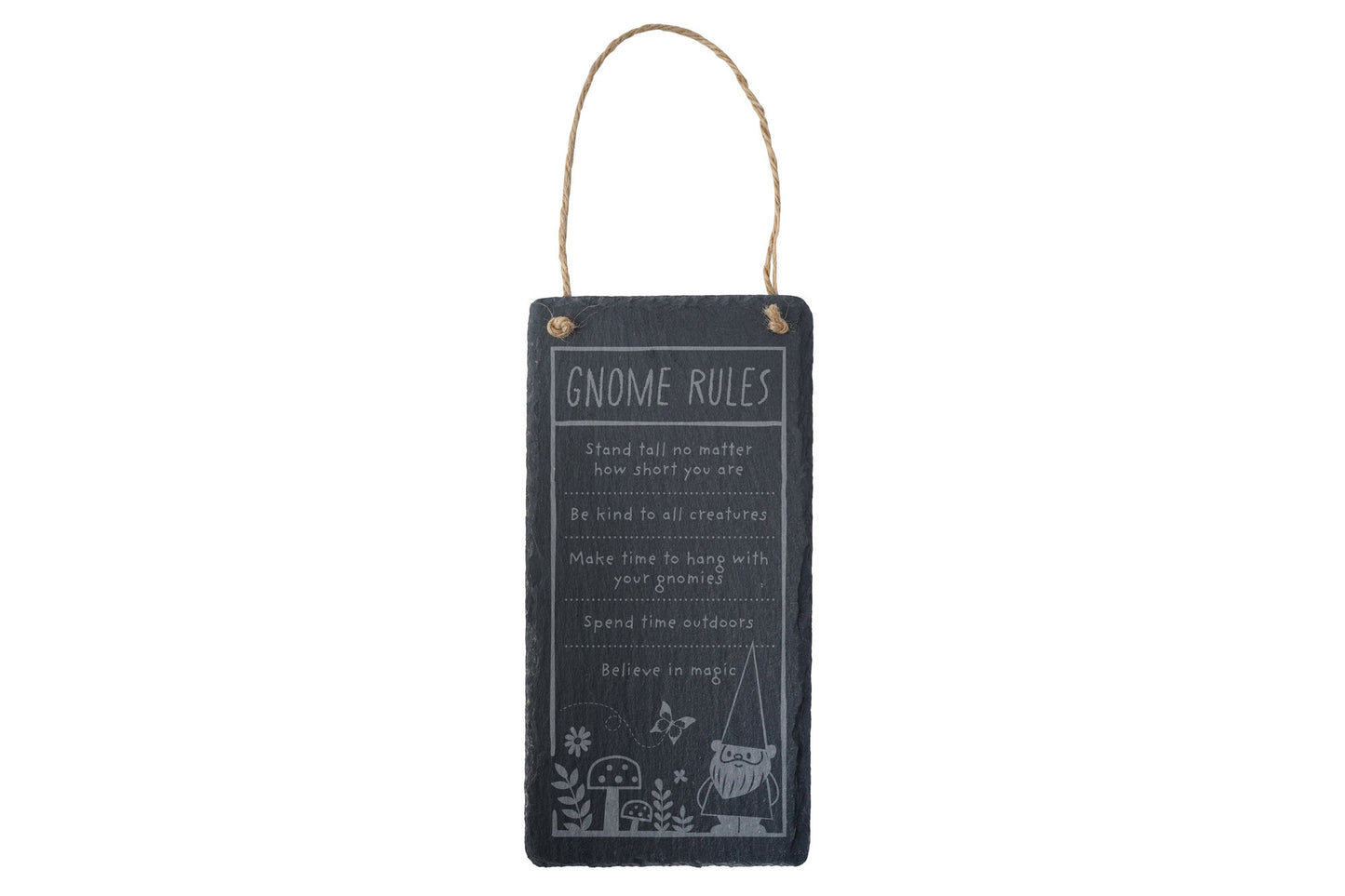 Long Slate Sign - 'Gnome Rules' | Garden Sign | Shed | Novelty Sign