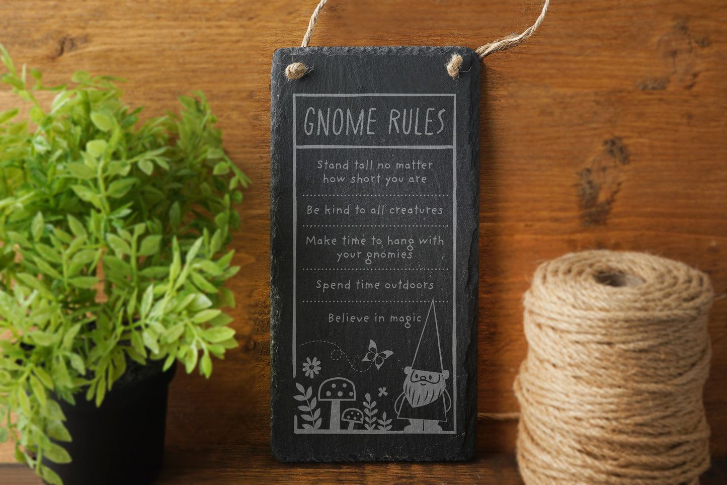 Long Slate Sign - 'Gnome Rules' | Garden Sign | Shed | Novelty Sign