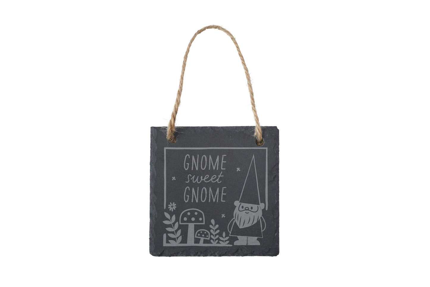 Square Slate Hanger - 'Gnome Sweet Gnome' | Garden Hanger | Home Decor | Rustic Slate
