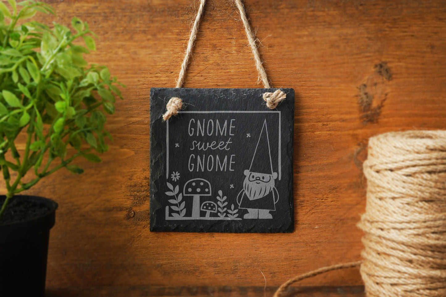 Square Slate Hanger - 'Gnome Sweet Gnome' | Garden Hanger | Home Decor | Rustic Slate