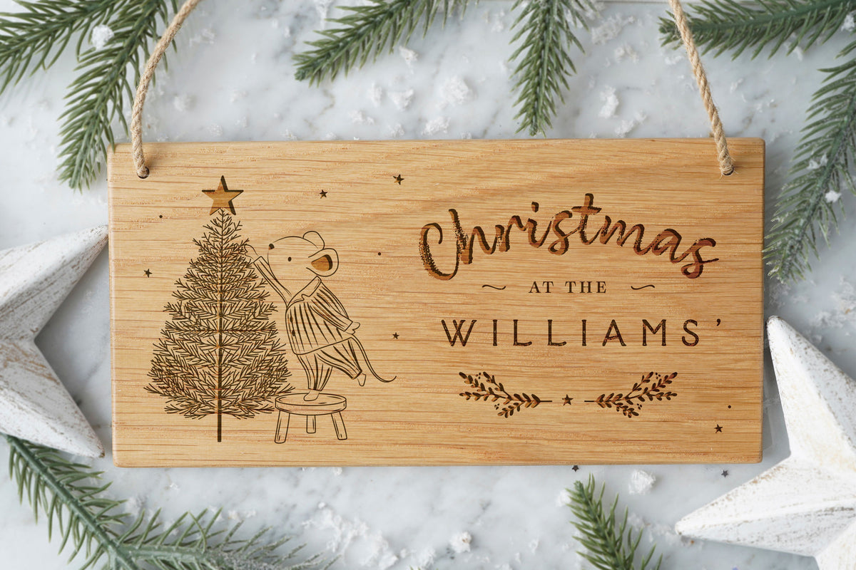 Personalised Oak Christmas Hanging Sign With Jute Hanger | Christmas At.....