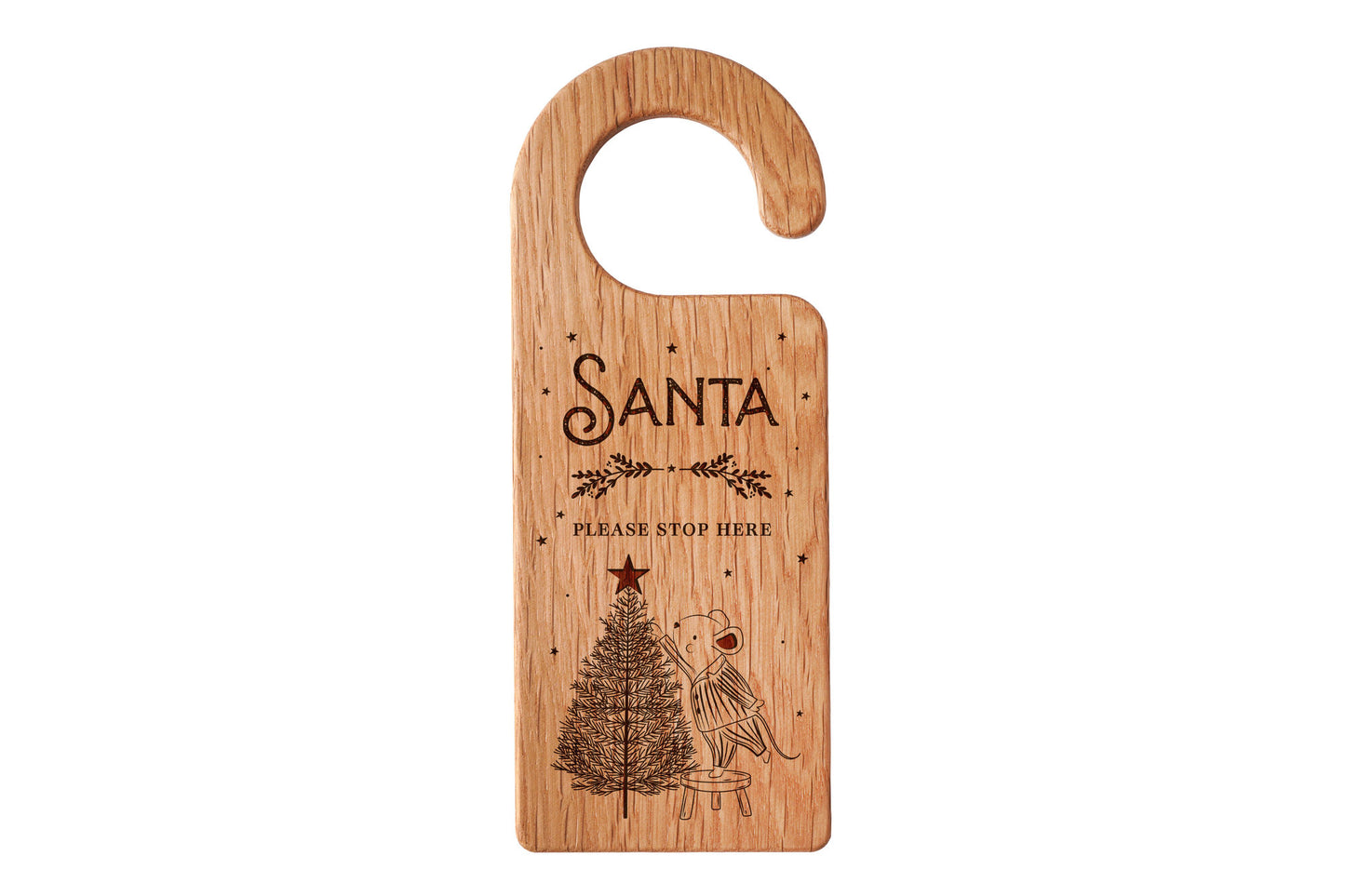 Little Bear Co. - 'Mouse - Santa Please Stop Here' Oak Door Hanger | Perfect Gift | Mother's Day | Novelty