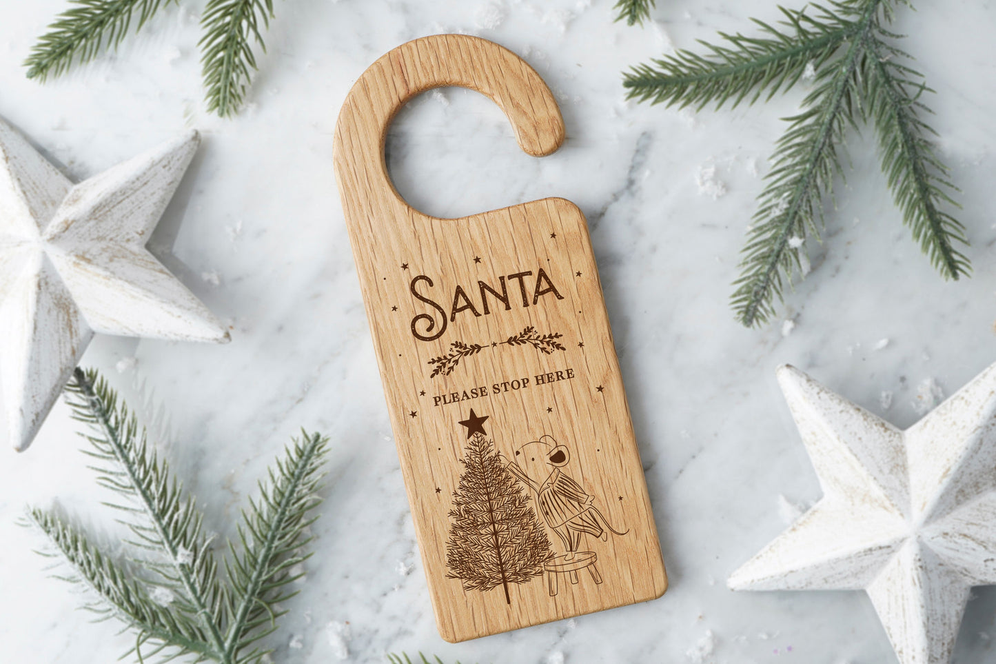 Little Bear Co. - 'Mouse - Santa Please Stop Here' Oak Door Hanger | Perfect Gift | Mother's Day | Novelty