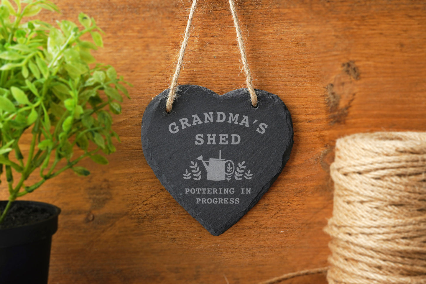 The Potting Shed 'Grandma's Shed Pottering In Progress' Slate Heart Hanger | Garden Hanger | Garden Accessory | Home Decor