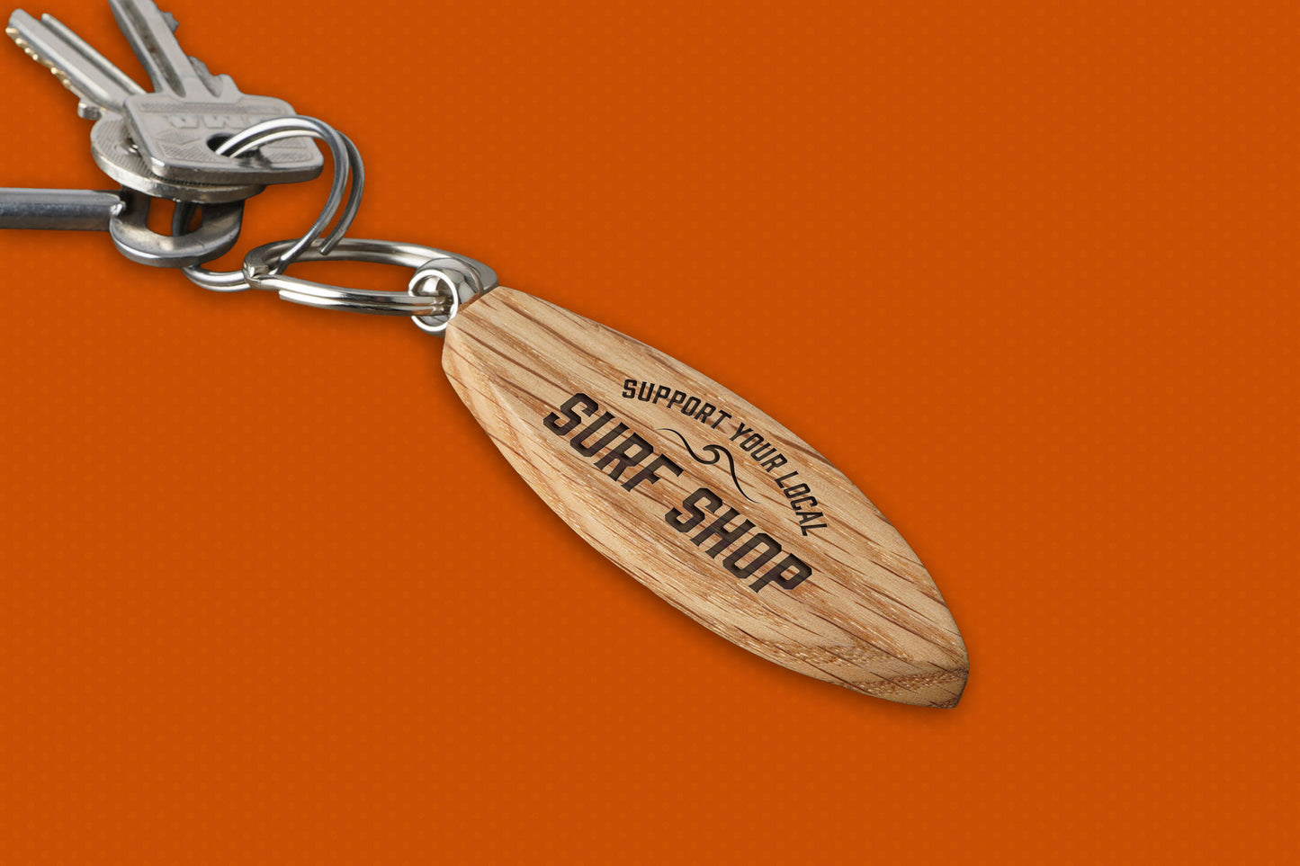Dapper Chap 'Support Your Local Surfshop' Oak Surfboard Keyring | Birthday | Keepsake | Novelty Keyring