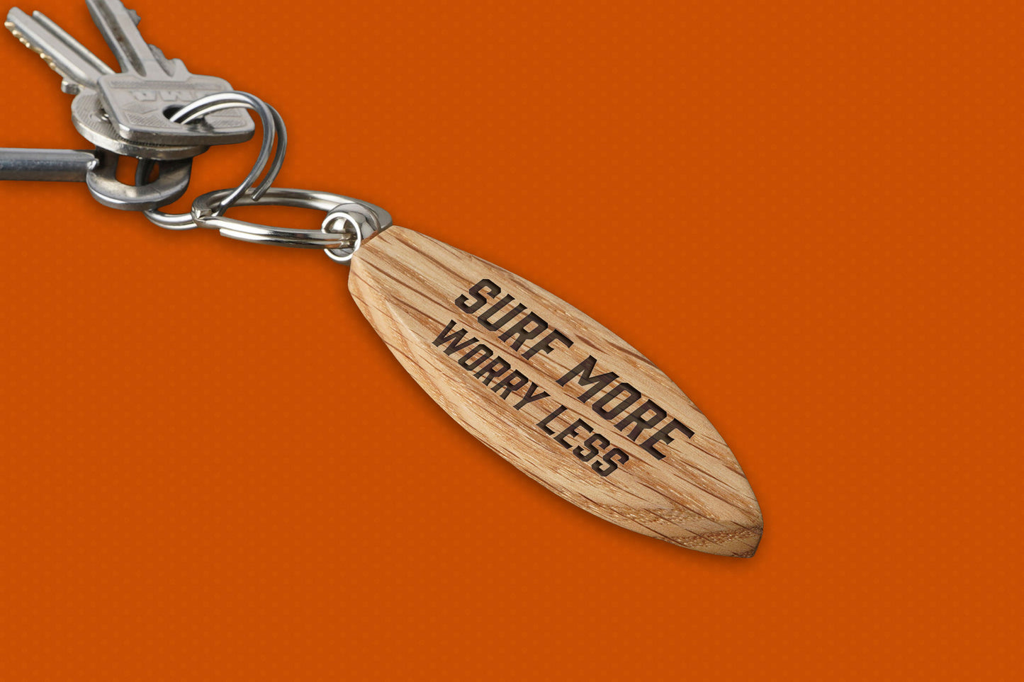Dapper Chap 'Surf More Worry Less' Oak Surfboard Keyring | Birthday | Keepsake | Novelty Keyring