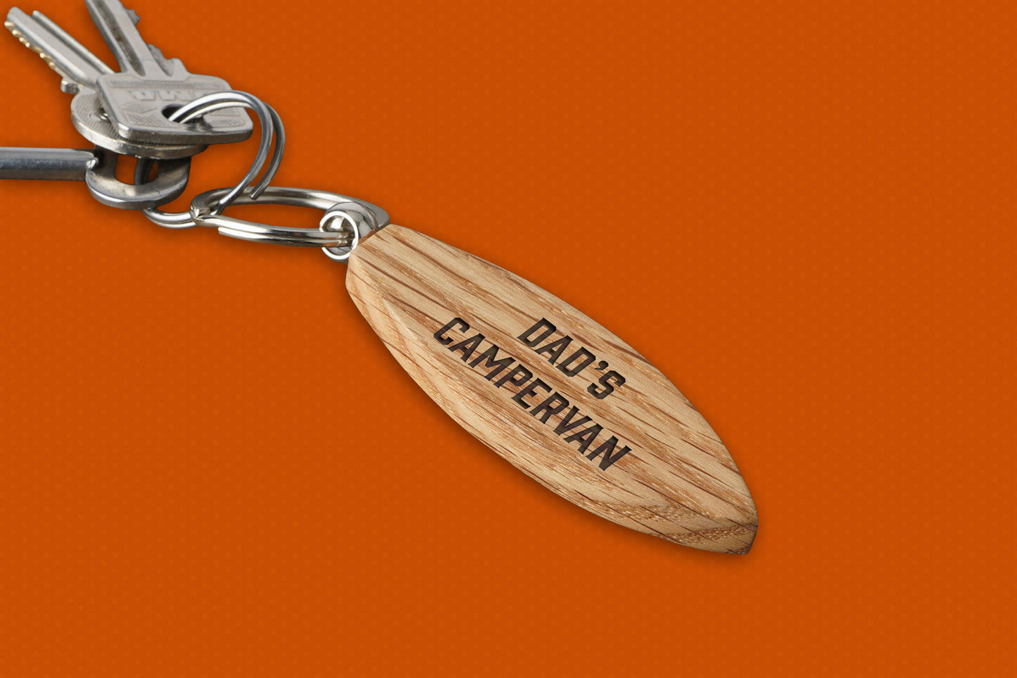 Dapper Chap 'Dad's Campervan' Oak Surfboard Keyring | Birthday | Keepsake | Novelty Keyring