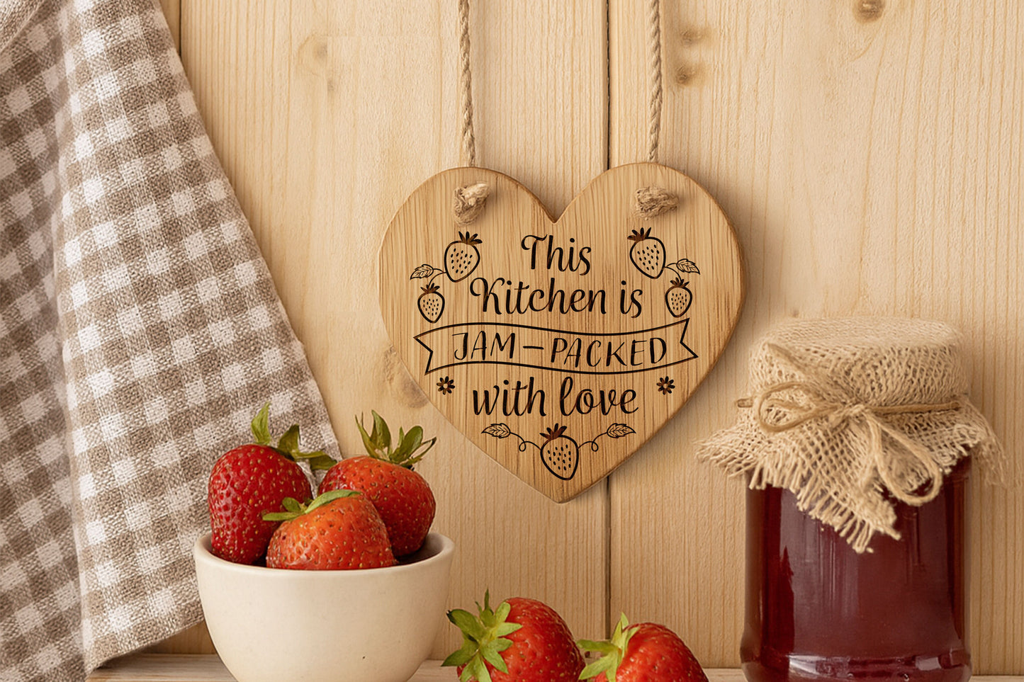 Oak Hanging Heart 'This Kitchen Is Jam Packed...' | Wall Sign | Perfect Gift | Home Decor