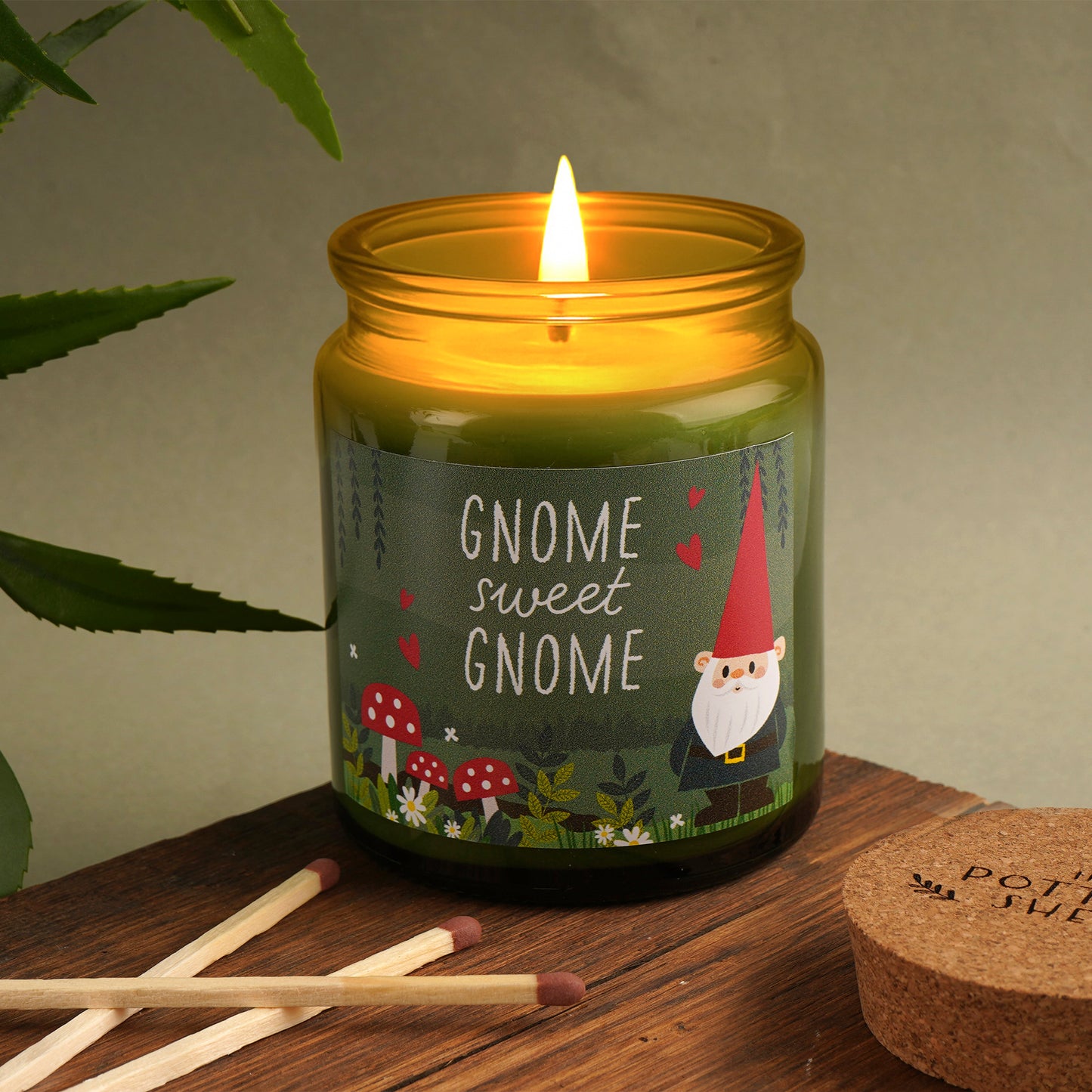 Green Jar Candle • “Gnome Sweet Gnome” • Scented Jar Candle • Gift for Her • Gifts for Him • Garden Candle • Garden Accessory
