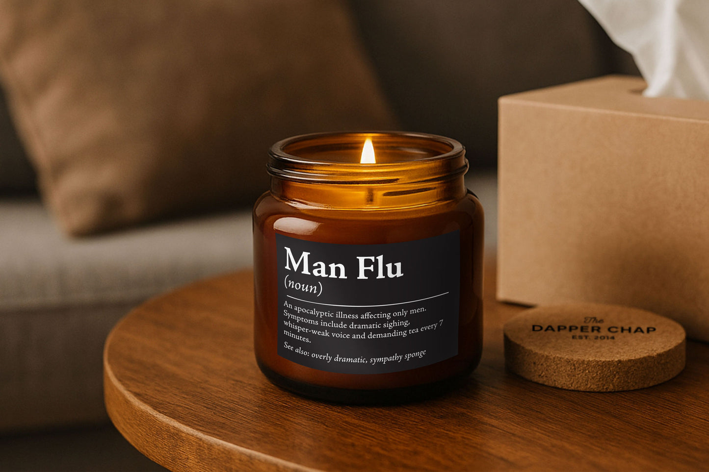 Brown Jar Candle • “Man Flu” • Scented Jar Candle • Gift for Him • Fathers Day • Special Dad | Novelty Candle • Humor Candle