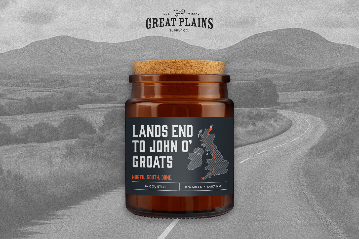 Brown Jar Candle • "Land's End To John O' Groats” • Scented Candle • Adventure • Cycle Walk Run • Challenge • Gift For Her Him • Gift Box