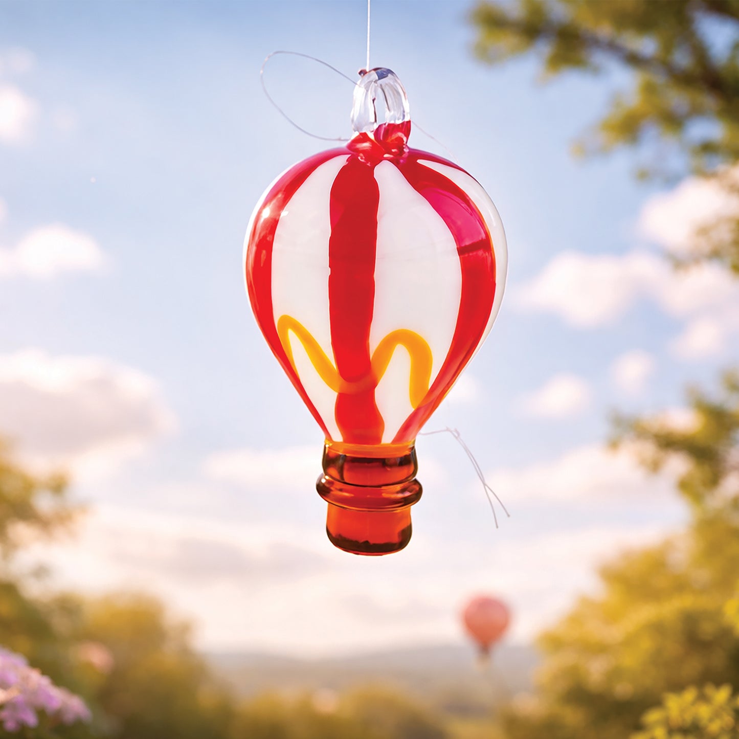 Artisan Glass Hot Air Balloon Ornament | Vibrant Colors, Miniature Basket, Collectable Home Decor