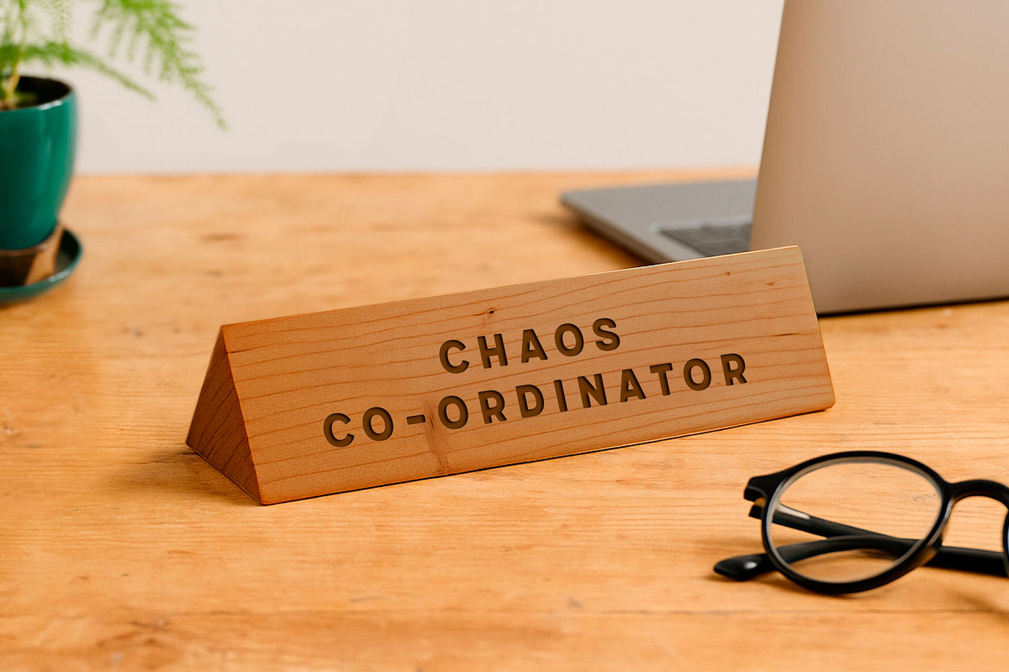 Wooden Desk Sign 'Chaos Co-ordinator' | Gift For Her | Gift For Him | Office Sign | Engraved Gift