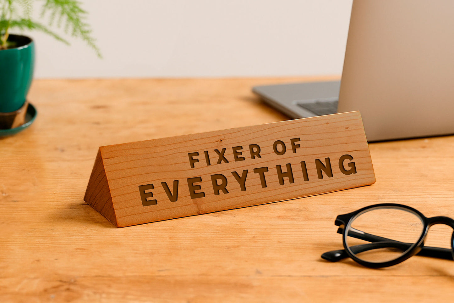 Wooden Desk Sign 'Fixer Of Everything' | Gift For Her | Gift For Him | Office Sign | Engraved Gift