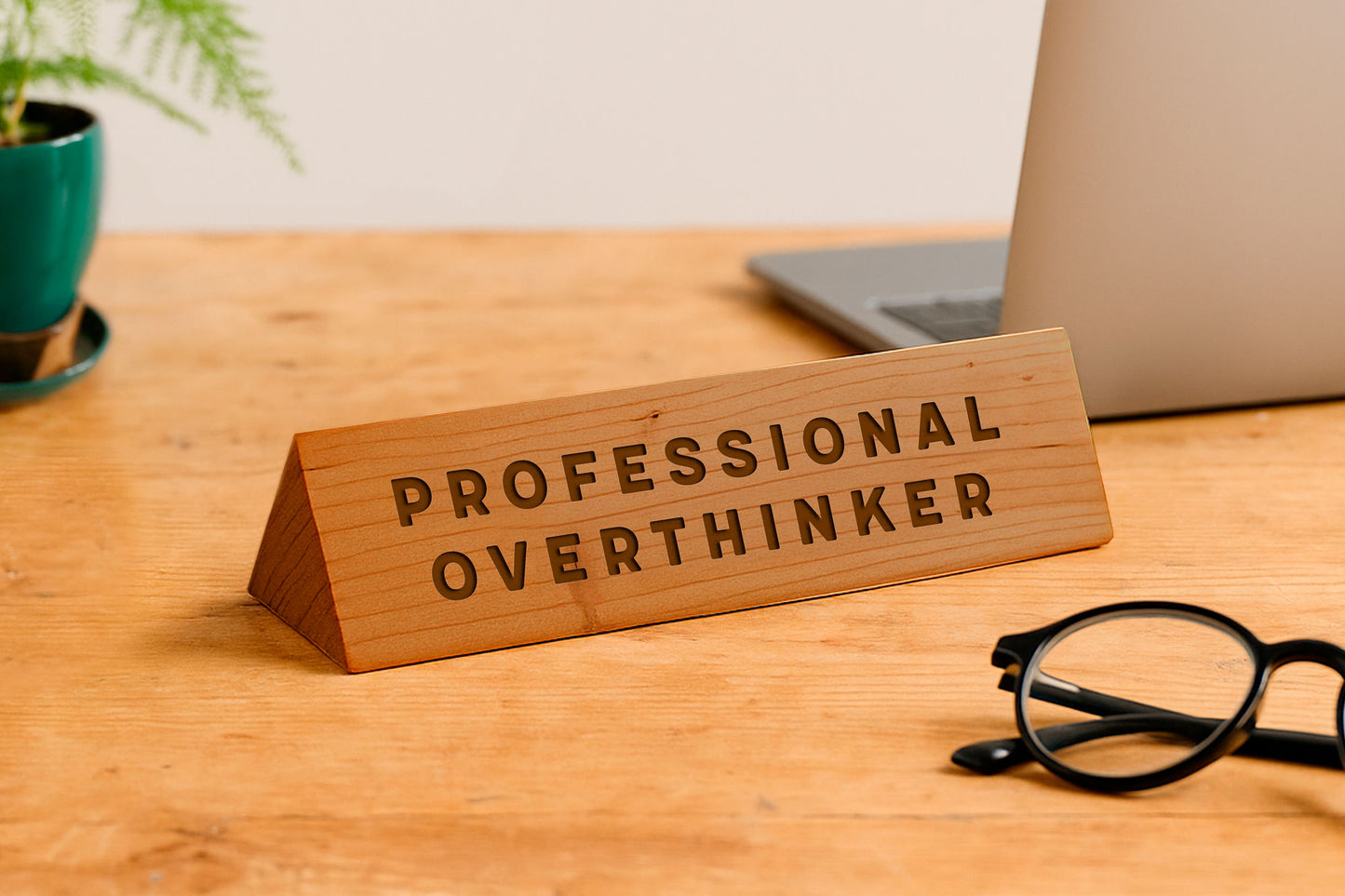 Wooden Desk Sign 'Professional Overthinker' | Gift For Her | Gift For Him | Office Sign | Engraved Gift