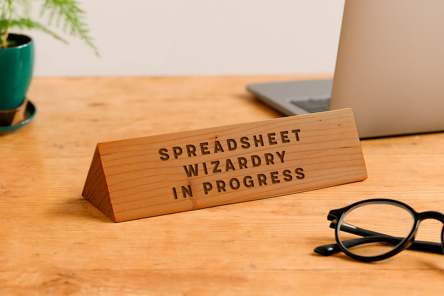 Wooden Desk Sign 'Spreadsheet Wizardry In Progress' | Gift For Her | Gift For Him | Office Sign | Engraved Gift
