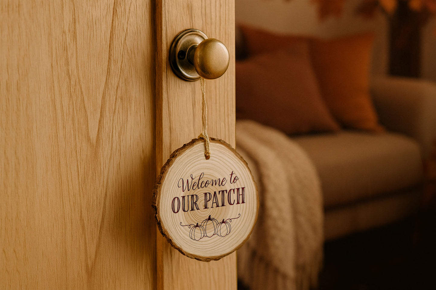 Welcome To Our Patch Wooden Log Sign | Rustic Fall Door Hanger | Cosy Autumn Home Decor | Wall Decoration | Pumpkin Season Gift | Decoration