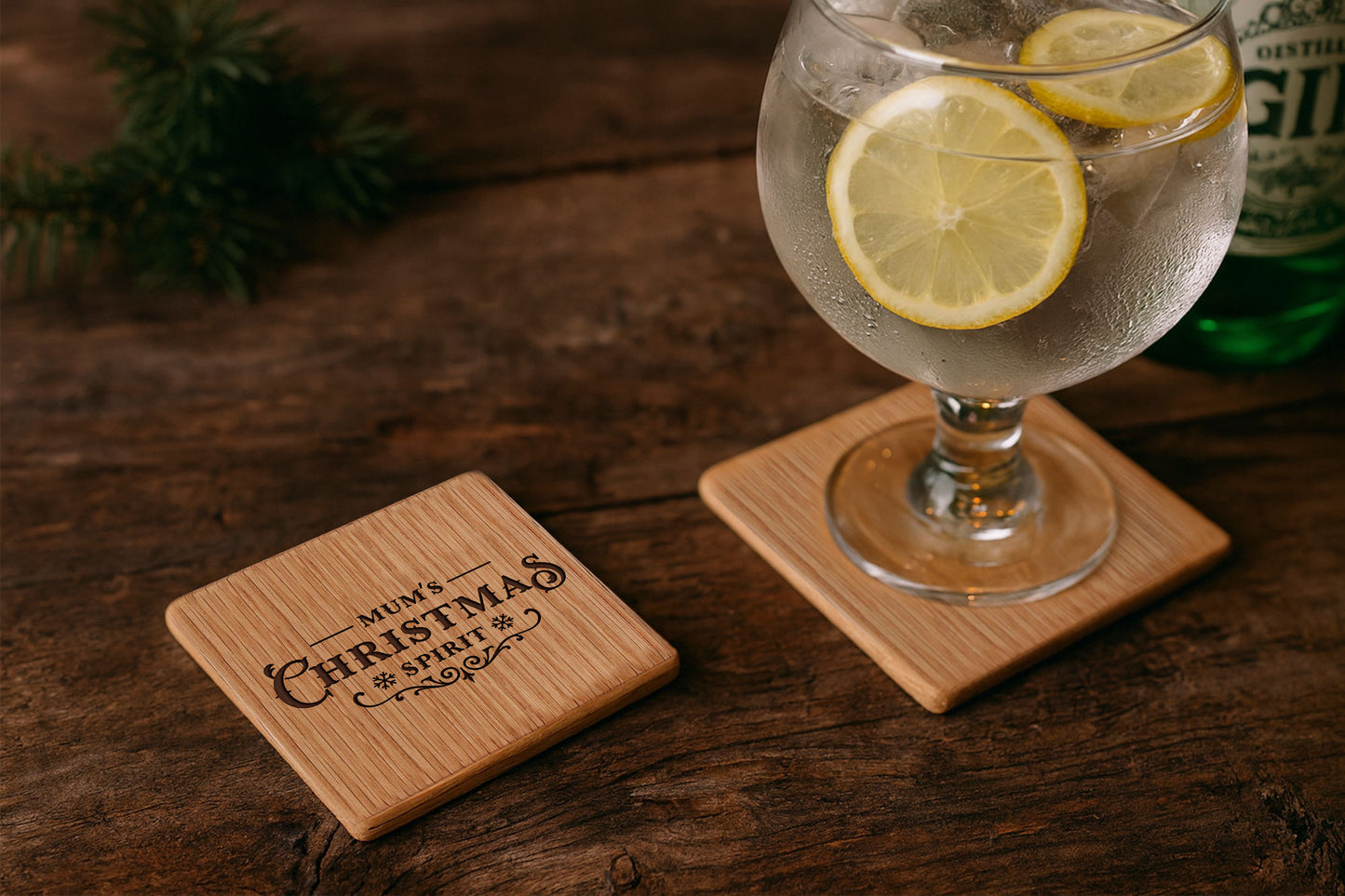 Mum's Christmas Spirt Oak Coaster | Christmas Table Decor | Festive Drink | Seasonal Gift For Her