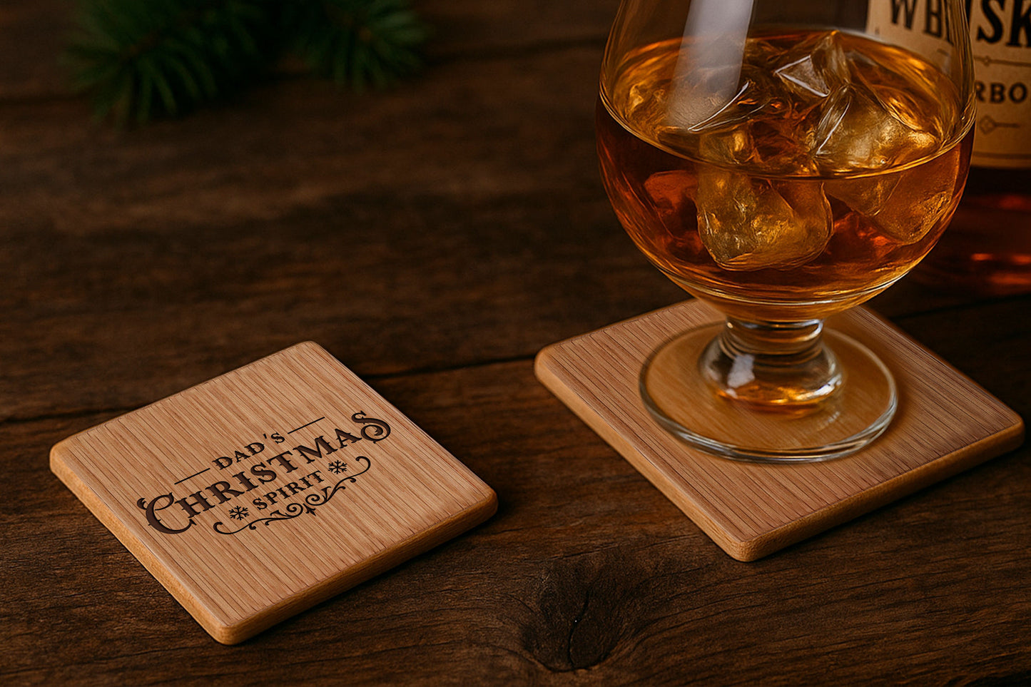 Dad's Christmas Spirt Oak Coaster | Christmas Table Decor | Festive Drink Coaster | Seasonal | Gift For Him