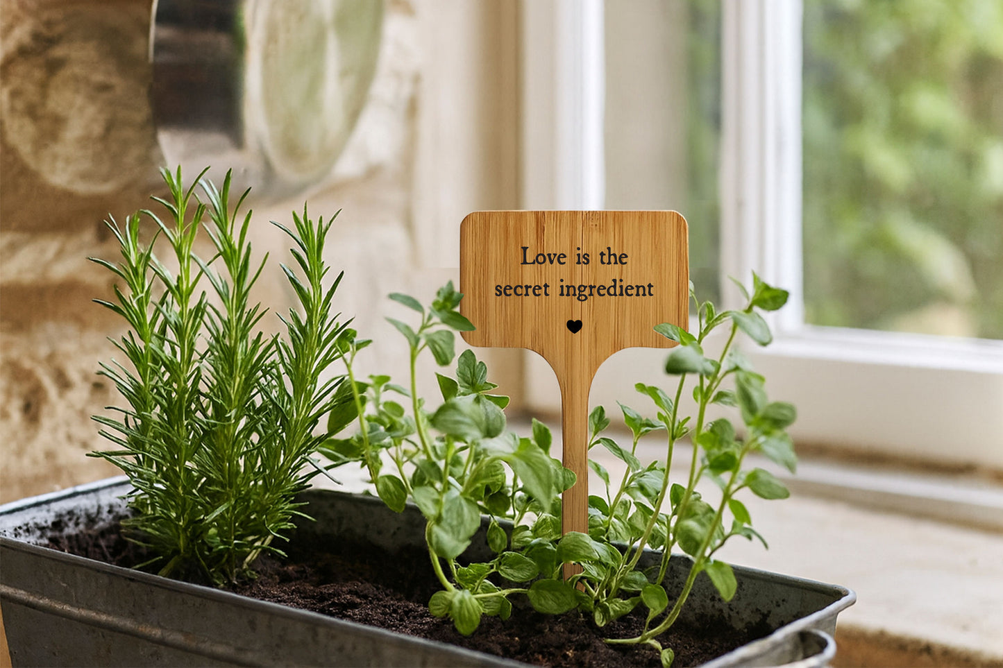Wooden Plant Marker | Love is the secret ingredient | Inspirational Garden Accessory | Plant Sign | Home Decor | Gift for Gardener