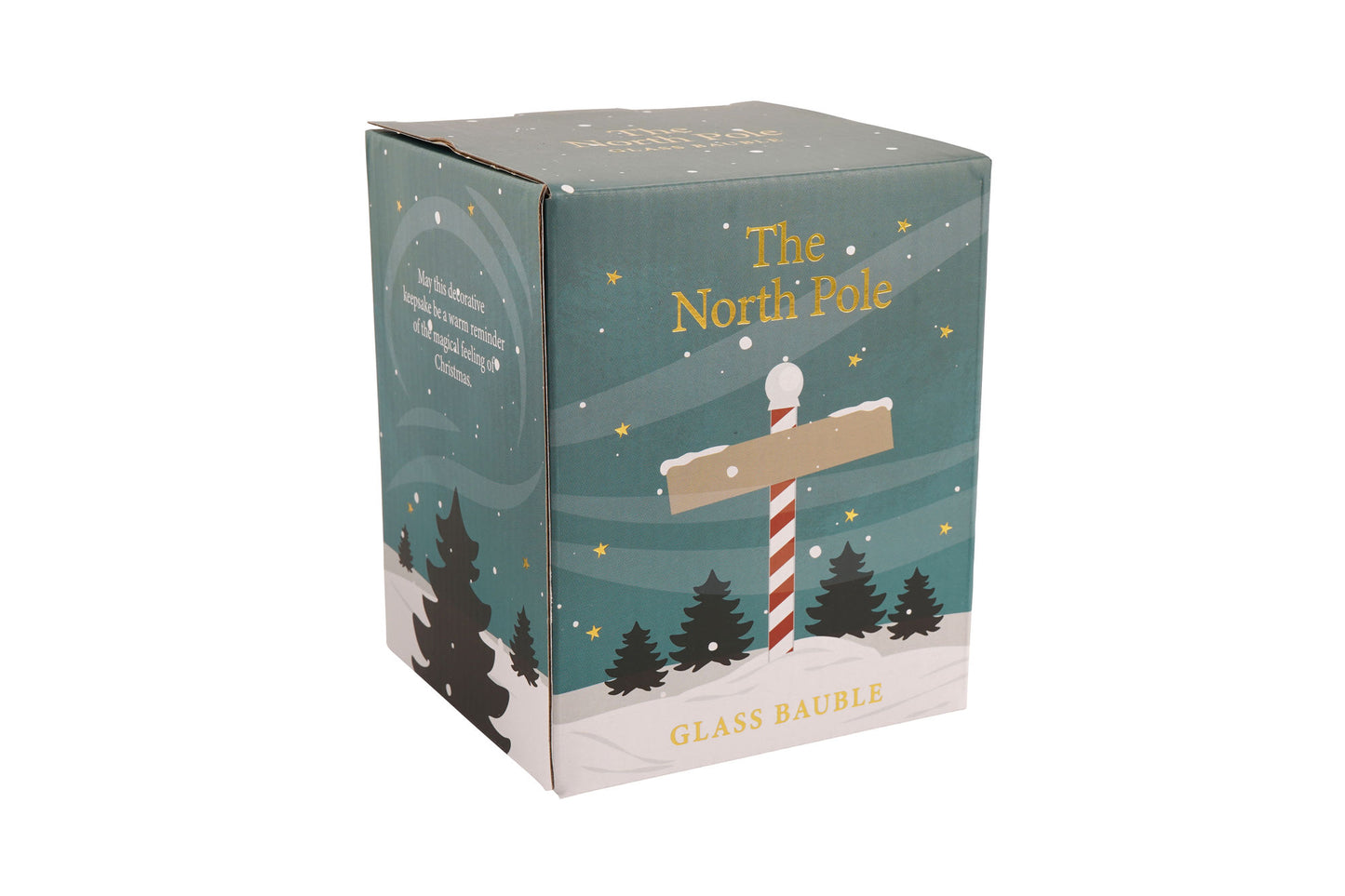 North Pole Christmas Bauble | 'Santa Please Stop Here' | Christmas Keepsake | Christmas Sign | Glass Tree Decoration Ornament | Gift Boxed