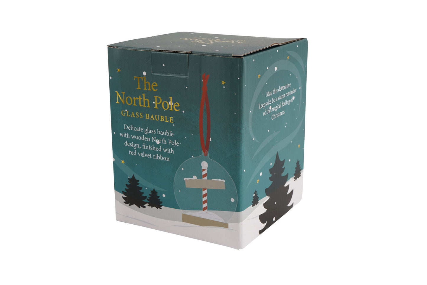 North Pole Christmas Bauble | 'Santa Please Stop Here' | Christmas Keepsake | Christmas Sign | Glass Tree Decoration Ornament | Gift Boxed