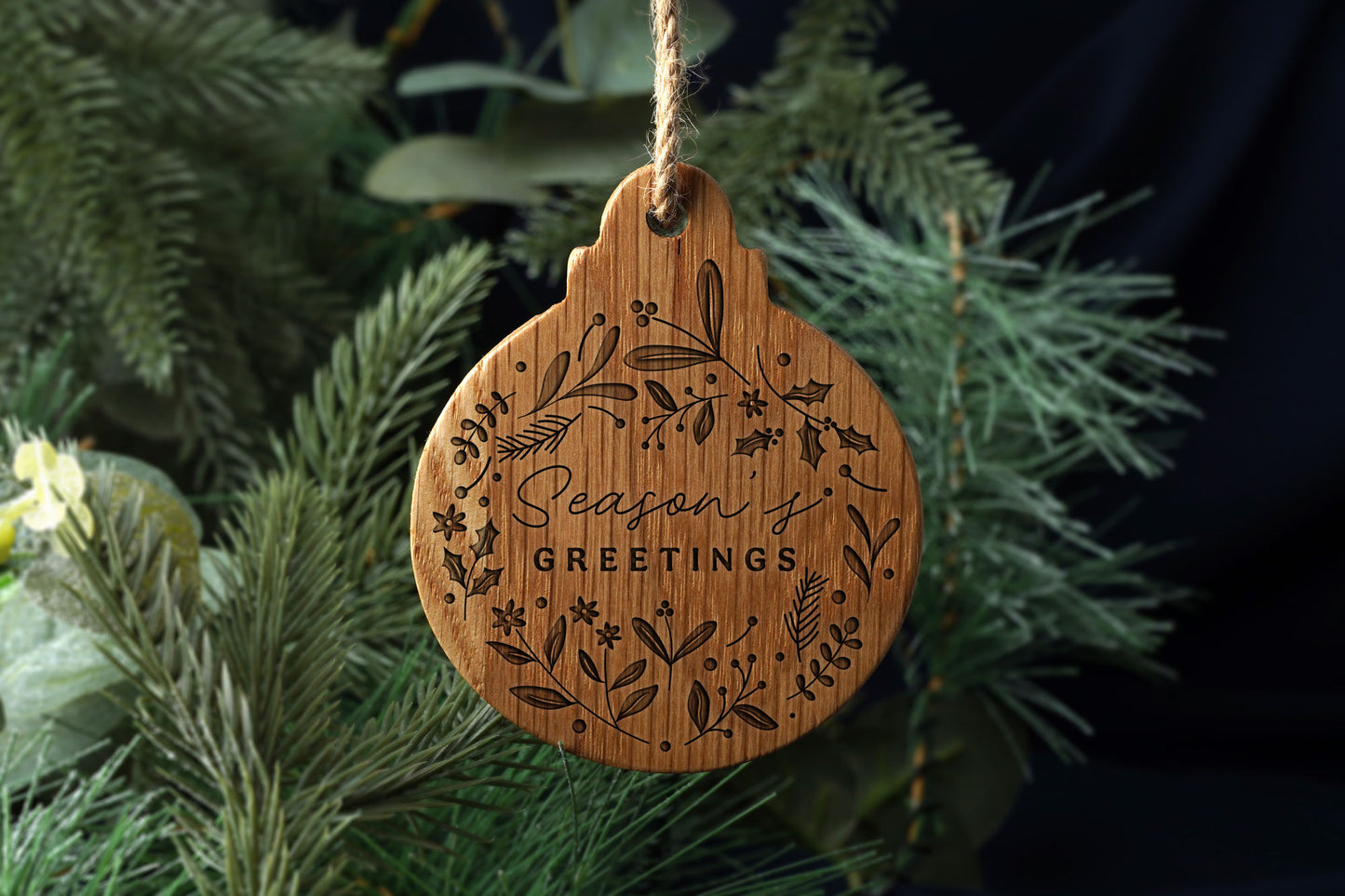 Oak Hanging Bauble 'Season's Greetings' | Festive Decoration | Tree Hanger | Wall Hanger | Hanging Sign