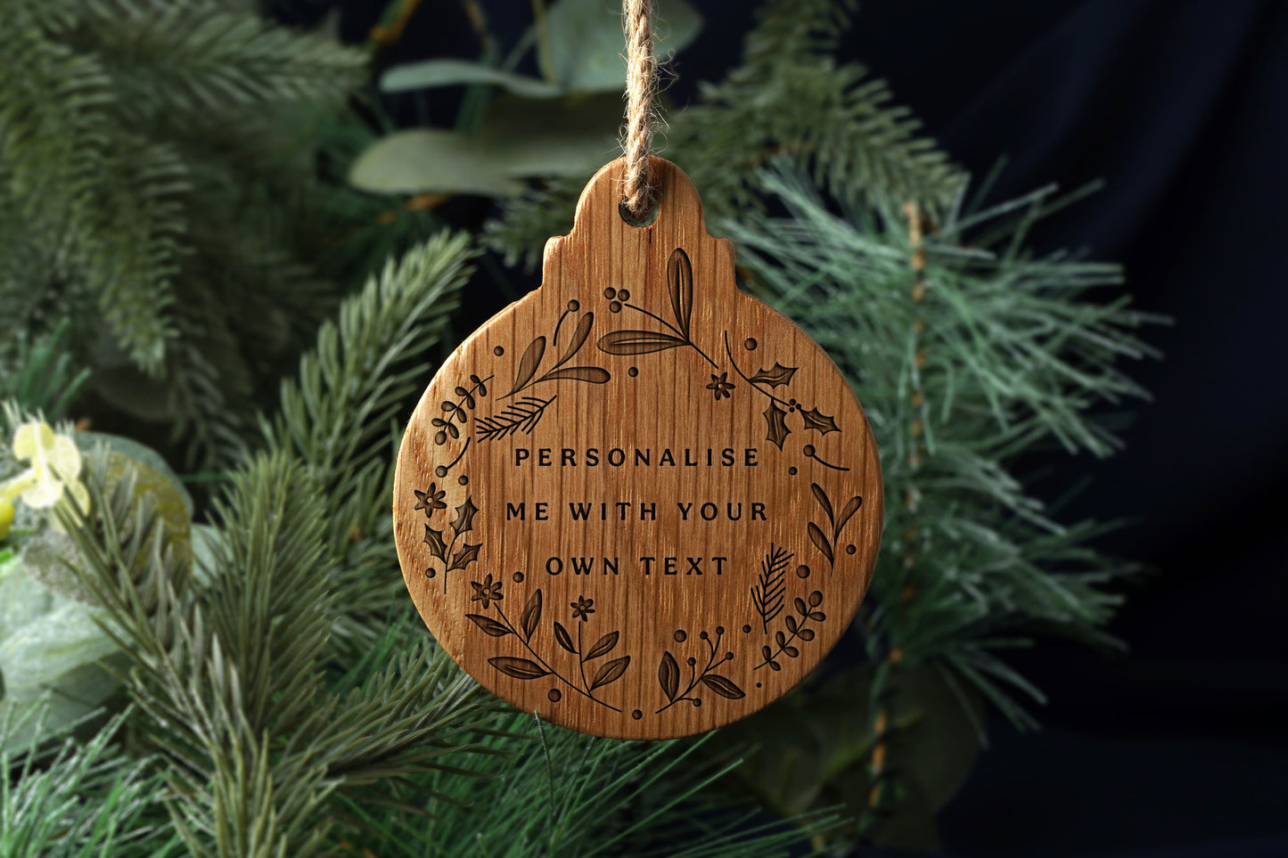 Oak Hanging Bauble 'Personalise Own Text' | Festive Decoration | Tree Hanger | Wall Hanger | Hanging Sign