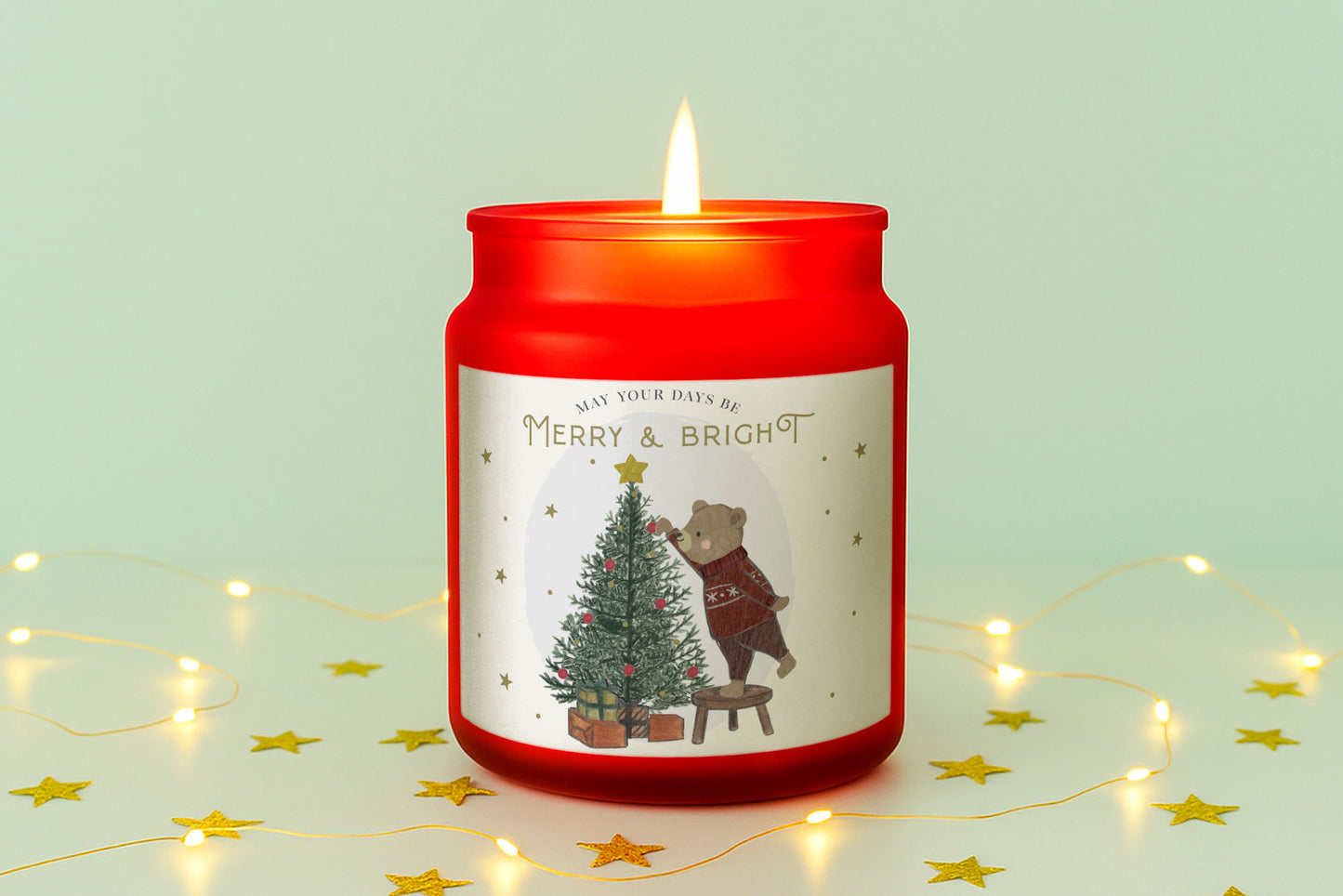 Merry & Bright Candle β’ Red Glass Jar Candle β’ Little Bear Co β’ Festive Gift
