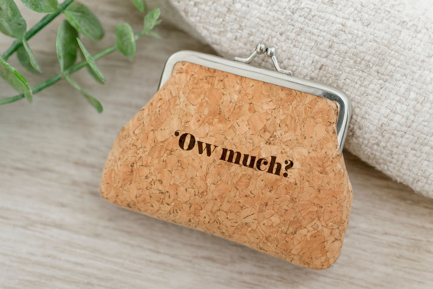 Engraved Cork Coin Purse – 'Ow Much?' Novelty Accessory