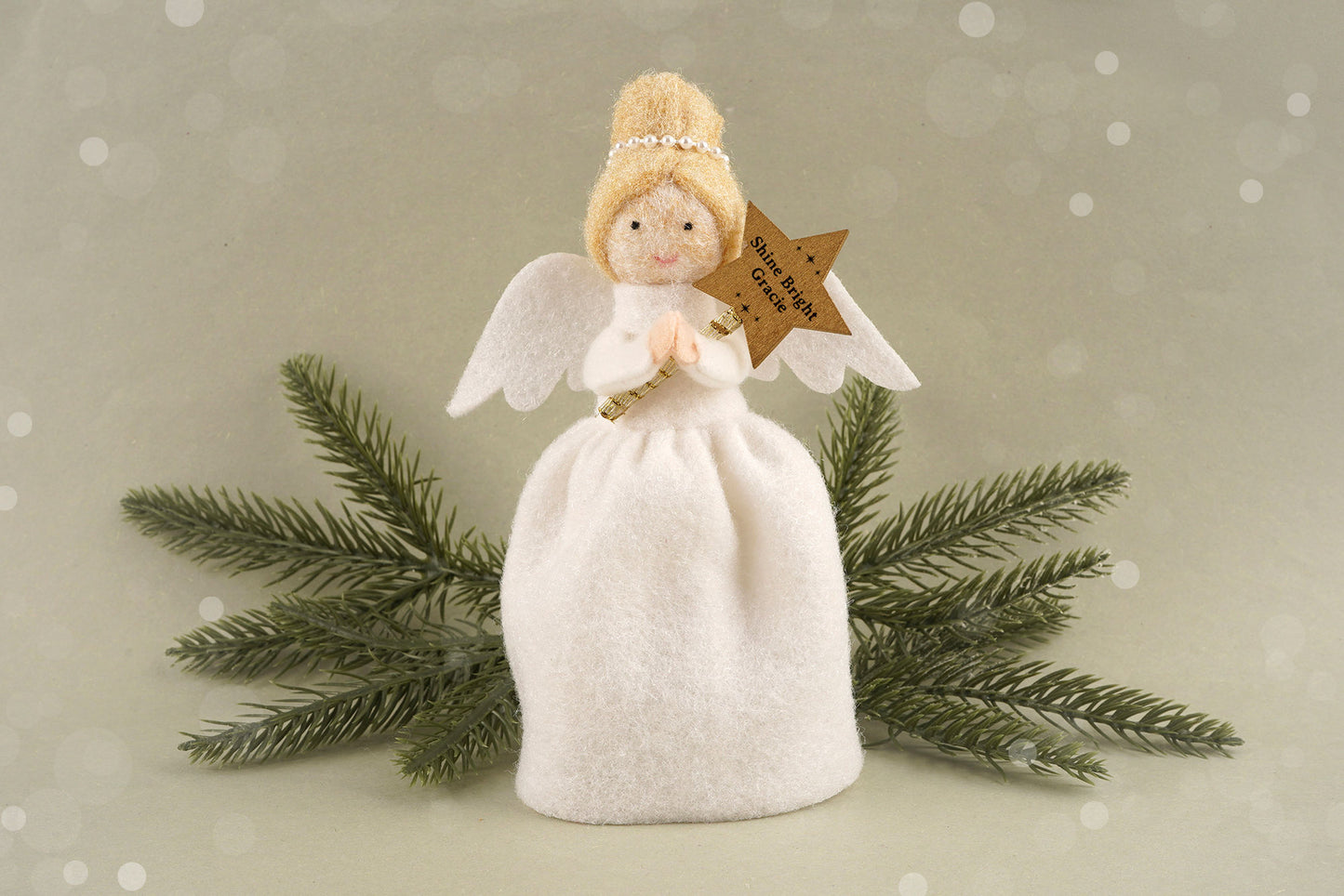 Handmade Felt Angel Christmas Tree Topper | Blonde Hair