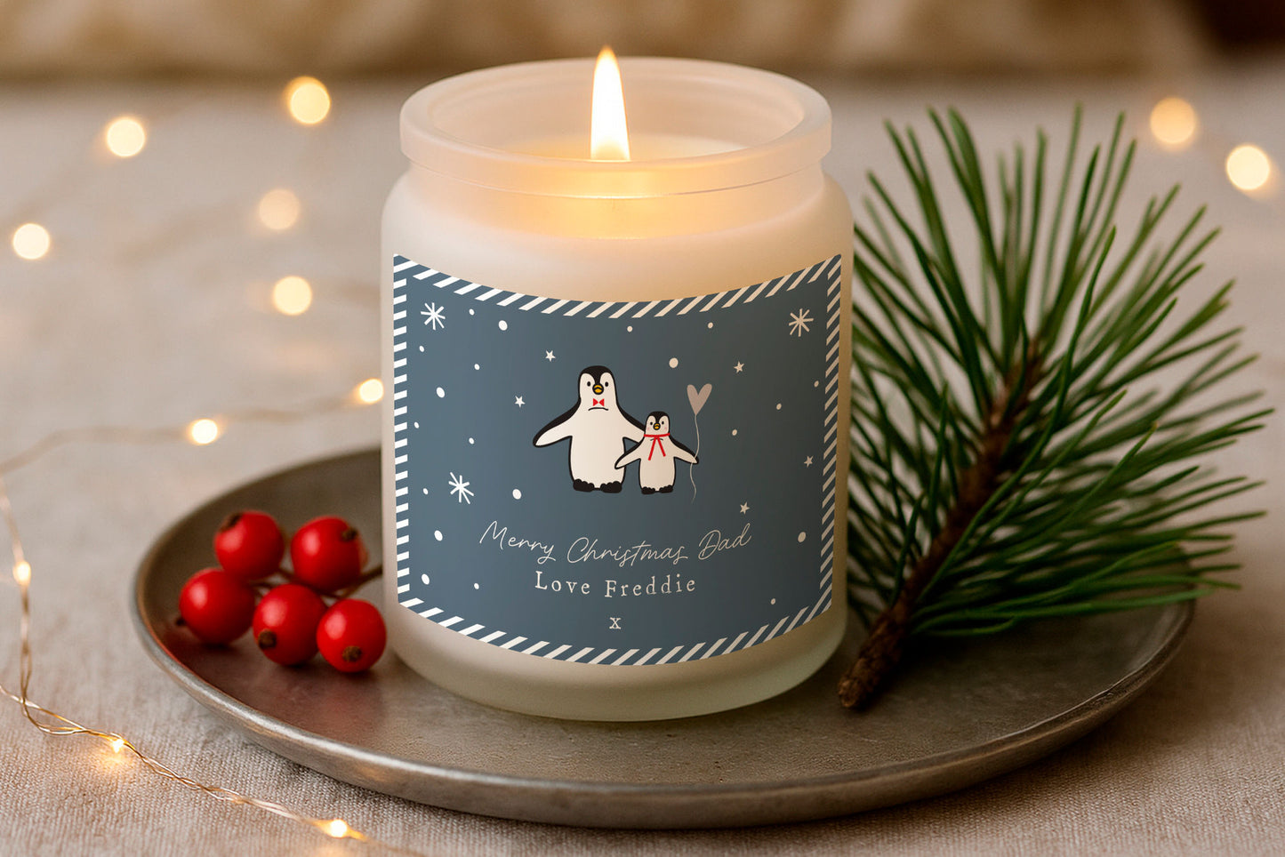 Personalised Gingerbread Scented Christmas Candle | 'Merry Christmas Dad Love ...' | Penguins | Seasonal Winter Home Décor