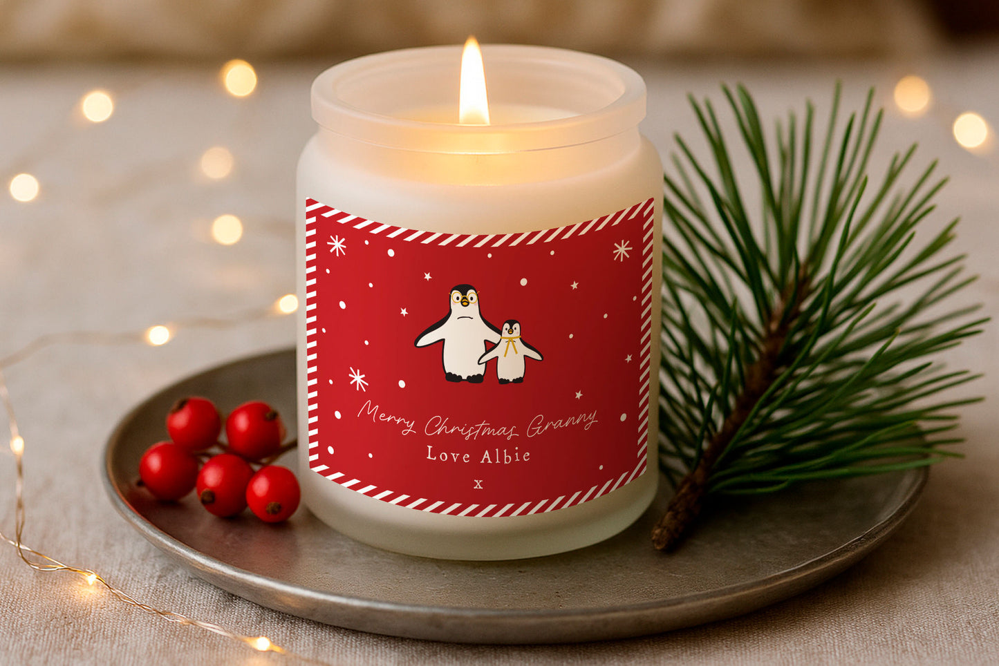 Personalised Gingerbread Scented Christmas Candle | 'Merry Christmas Granny Love ...' | Penguins | Seasonal Winter Home Décor