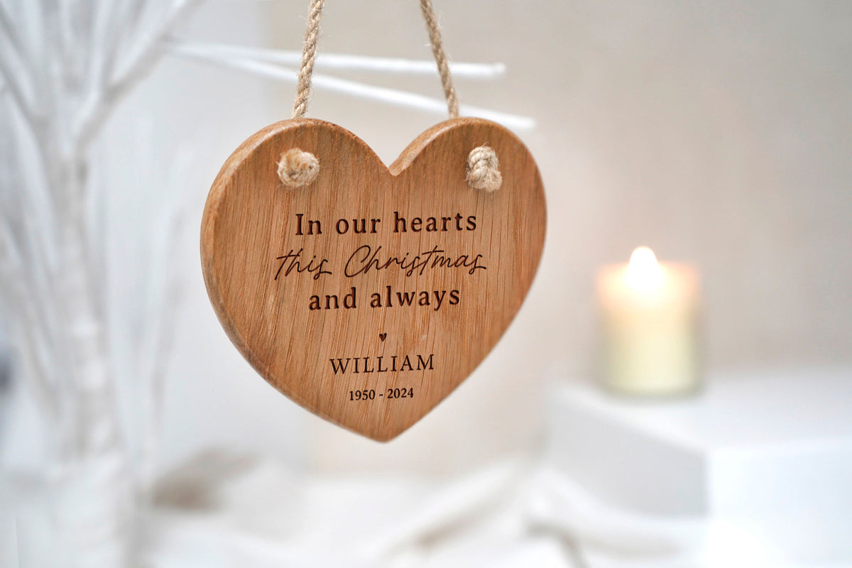 Personalised Oak Heart Hanger - 'In Our Hearts...' | Home Decor | Sentiment | Engraved